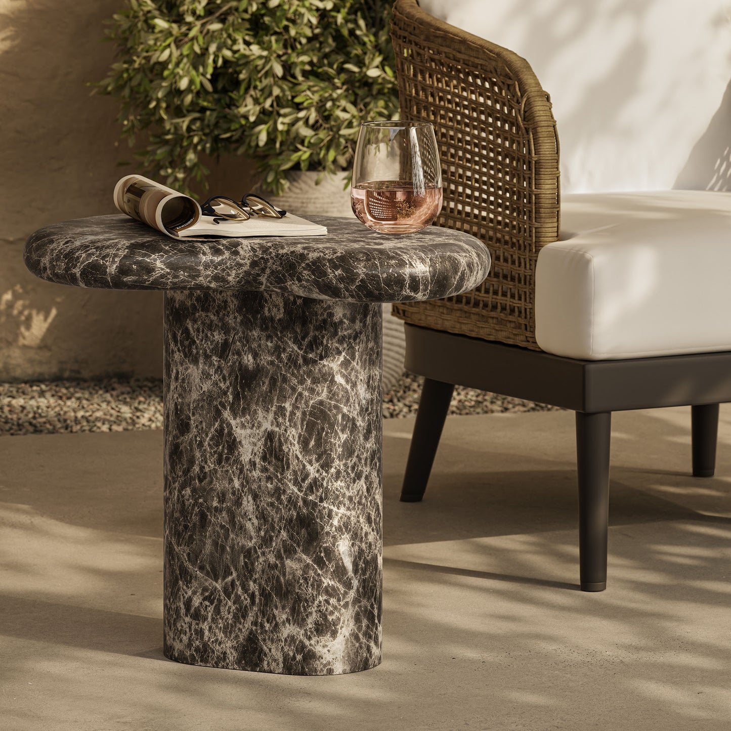 Elowen Outdoor Patio Faux Marble Side Table by Modway