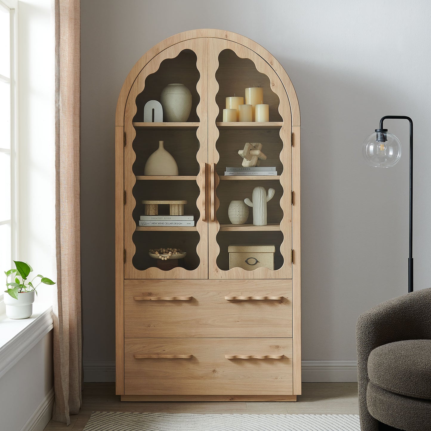 Rory 76 Inch Arched Kitchen Pantry Display Cabinet by Modway