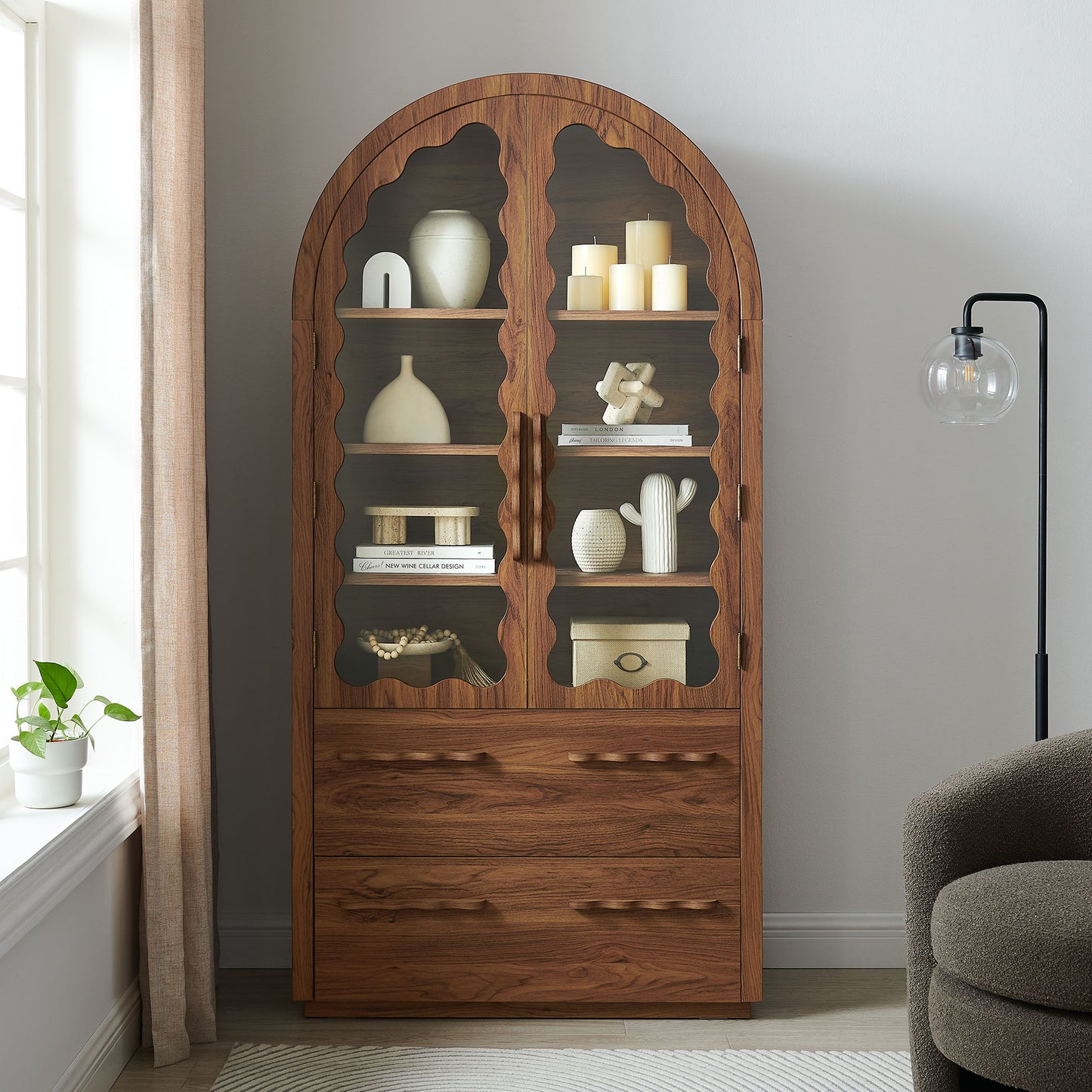 Rory 76 Inch Arched Kitchen Pantry Display Cabinet by Modway