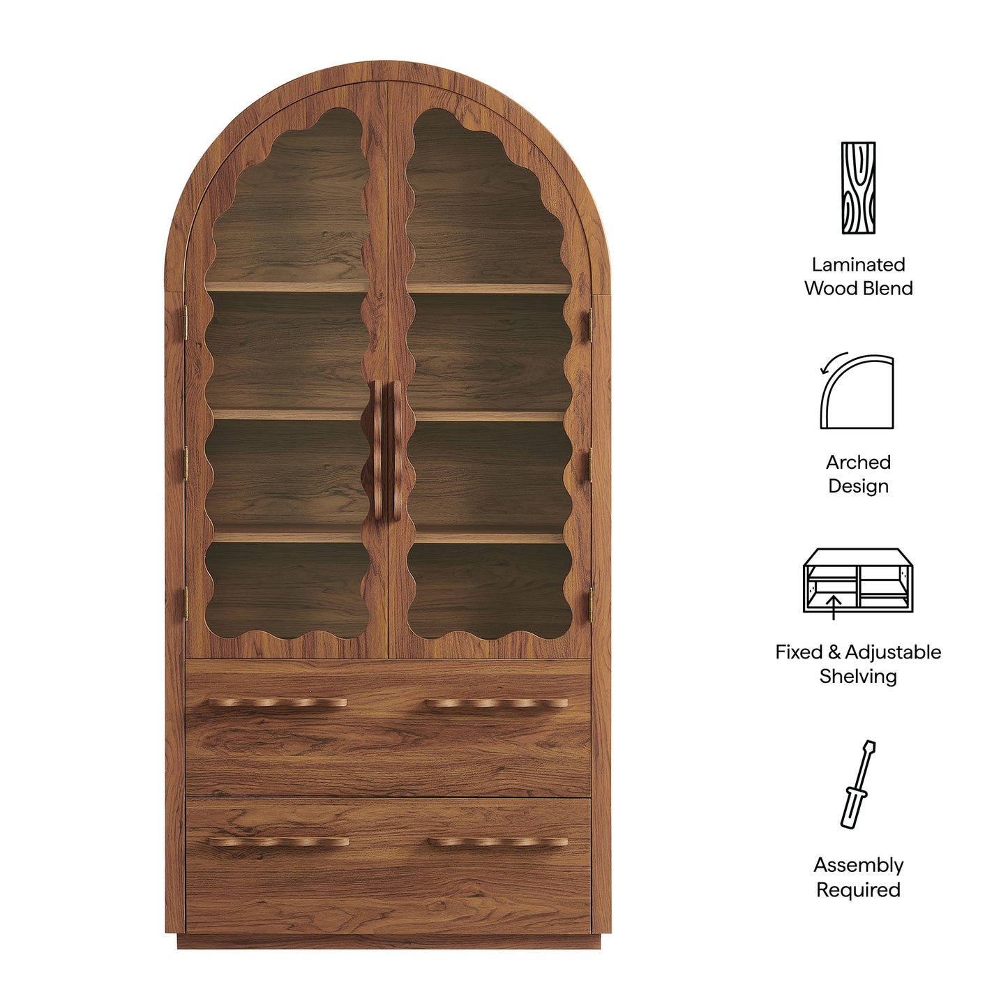 Rory 76 Inch Arched Kitchen Pantry Display Cabinet by Modway