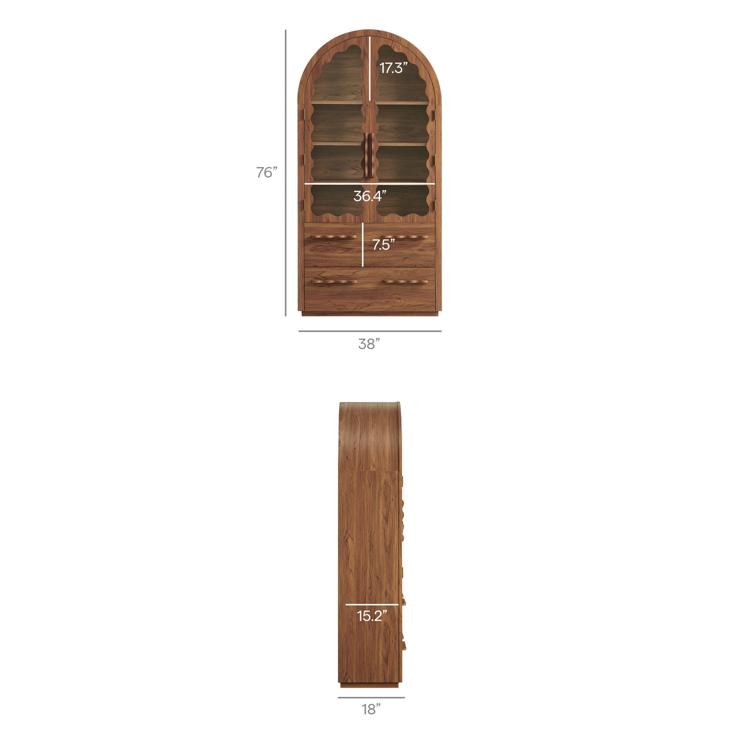 Rory 76 Inch Arched Kitchen Pantry Display Cabinet by Modway
