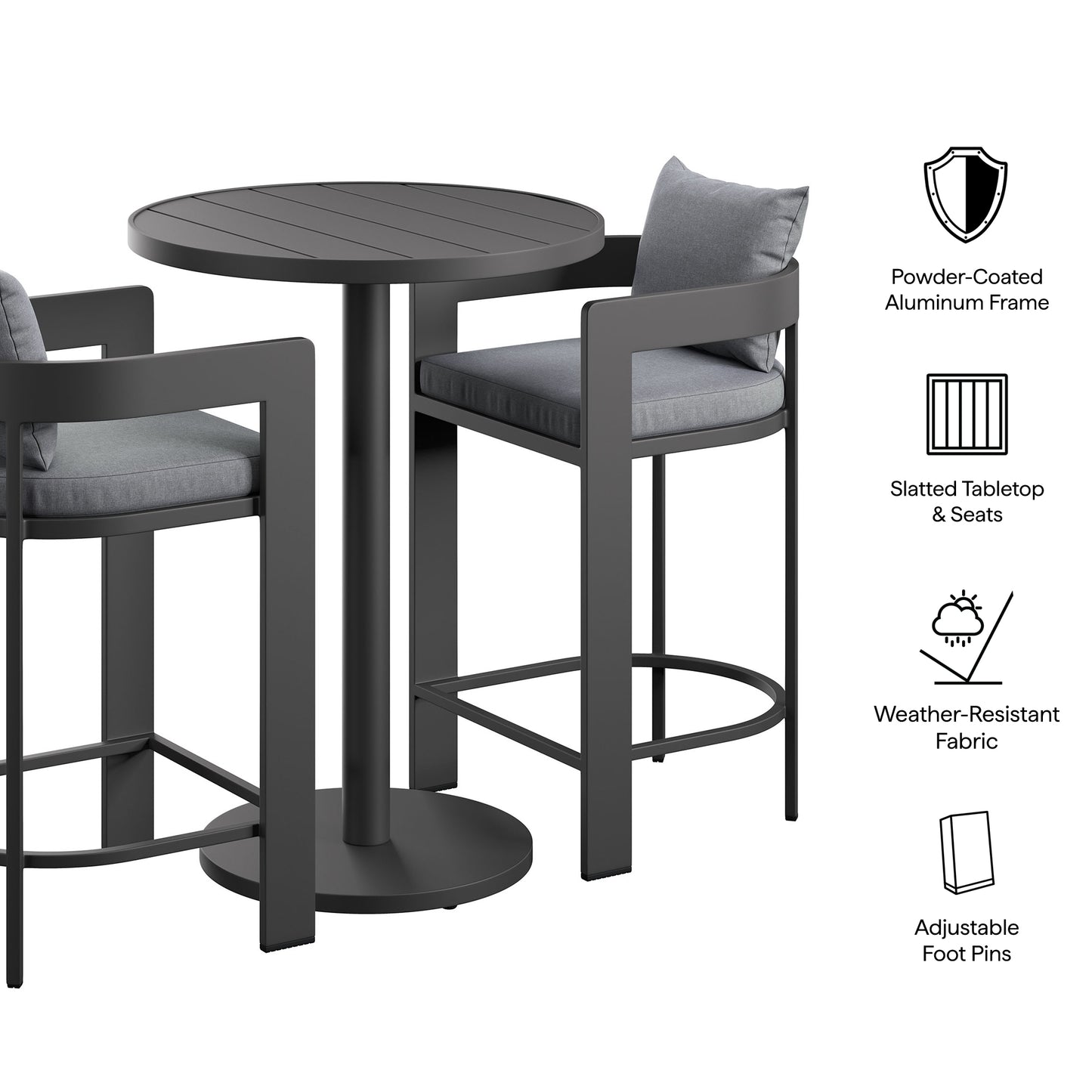 Tahoe 3-Piece Outdoor Patio Aluminum Bar Set by Modway