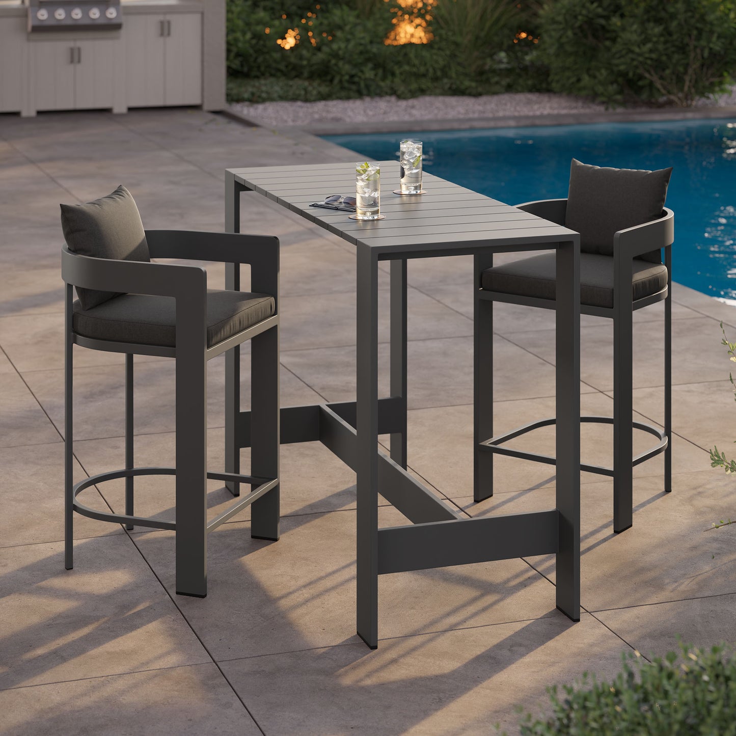Tahoe 3-Piece Outdoor Patio Aluminum Bar Table Set by Modway