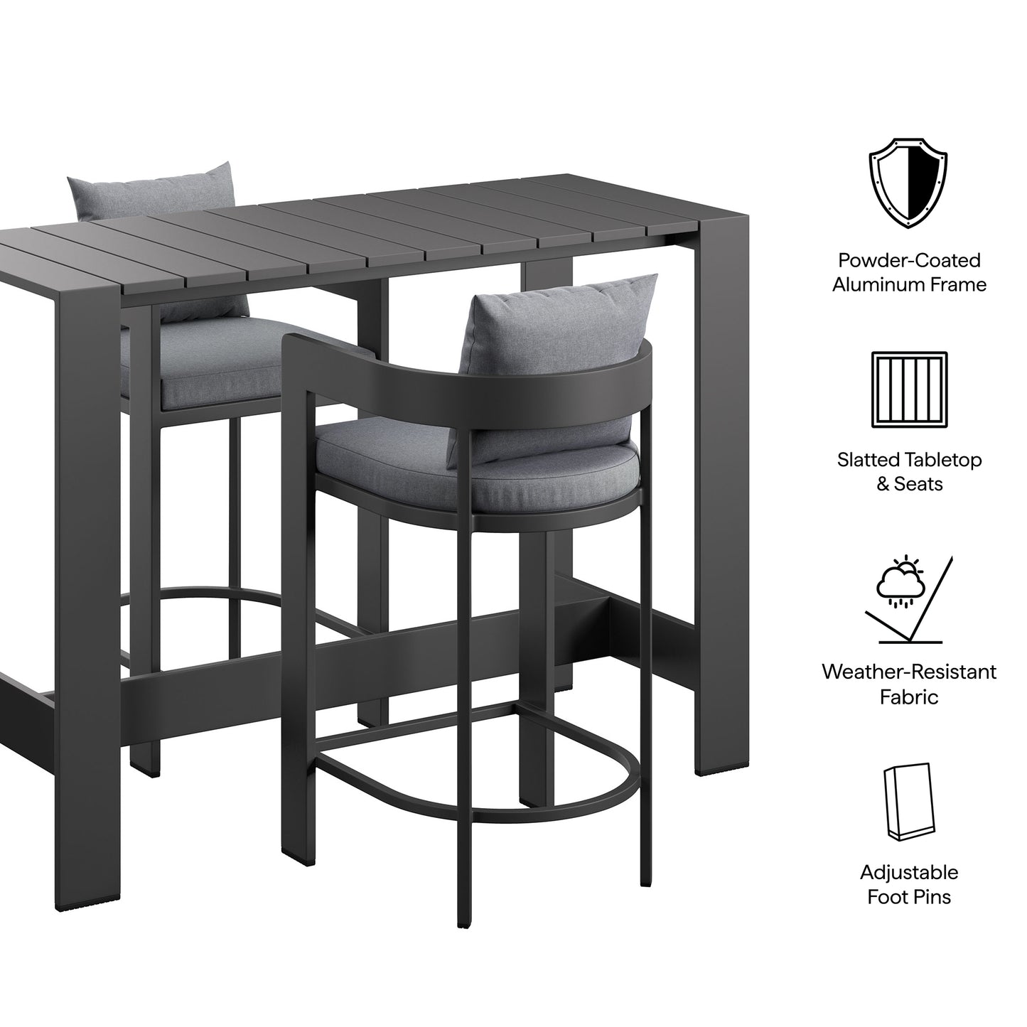 Tahoe 3-Piece Outdoor Patio Aluminum Bar Table Set by Modway