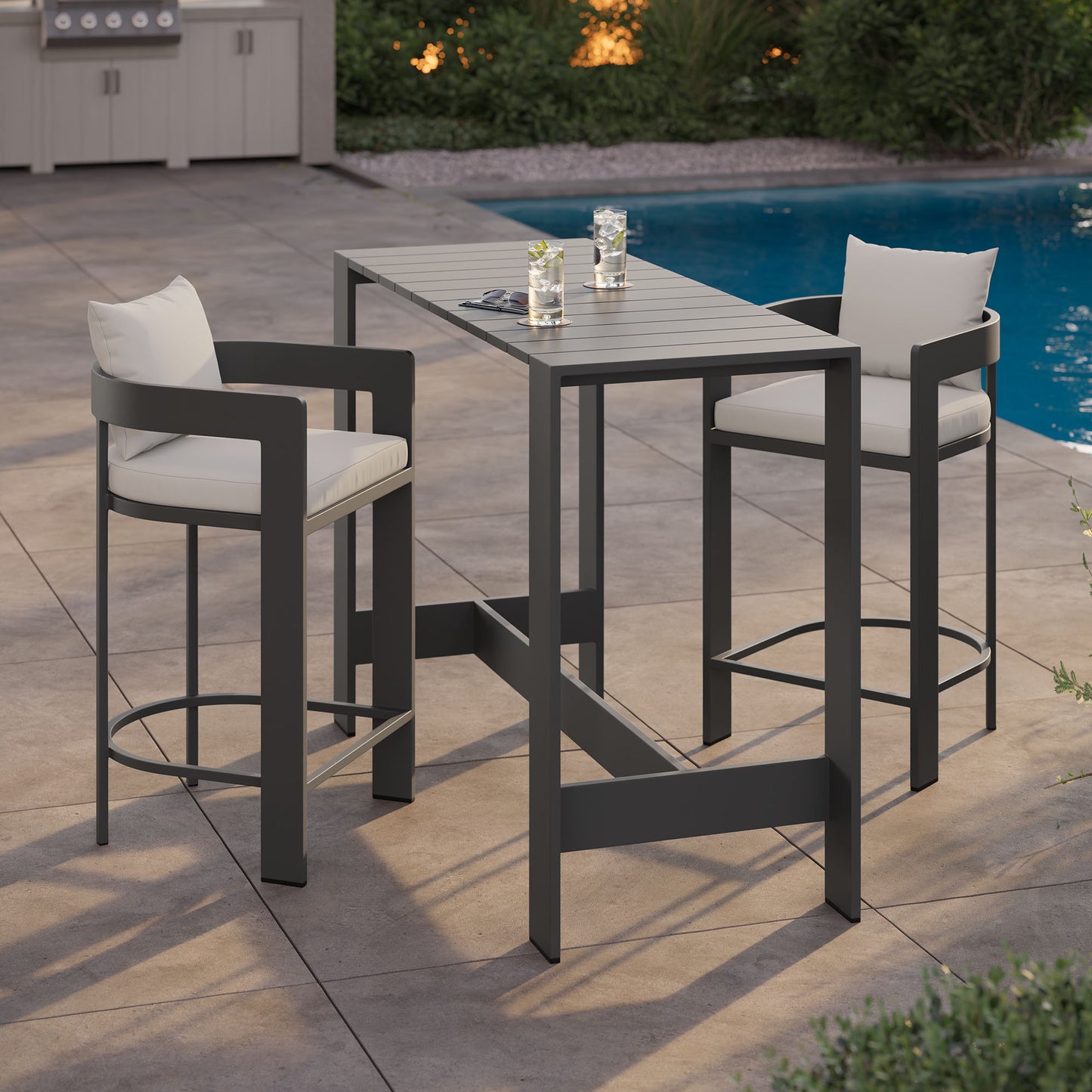 Tahoe 3-Piece Outdoor Patio Aluminum Bar Table Set by Modway