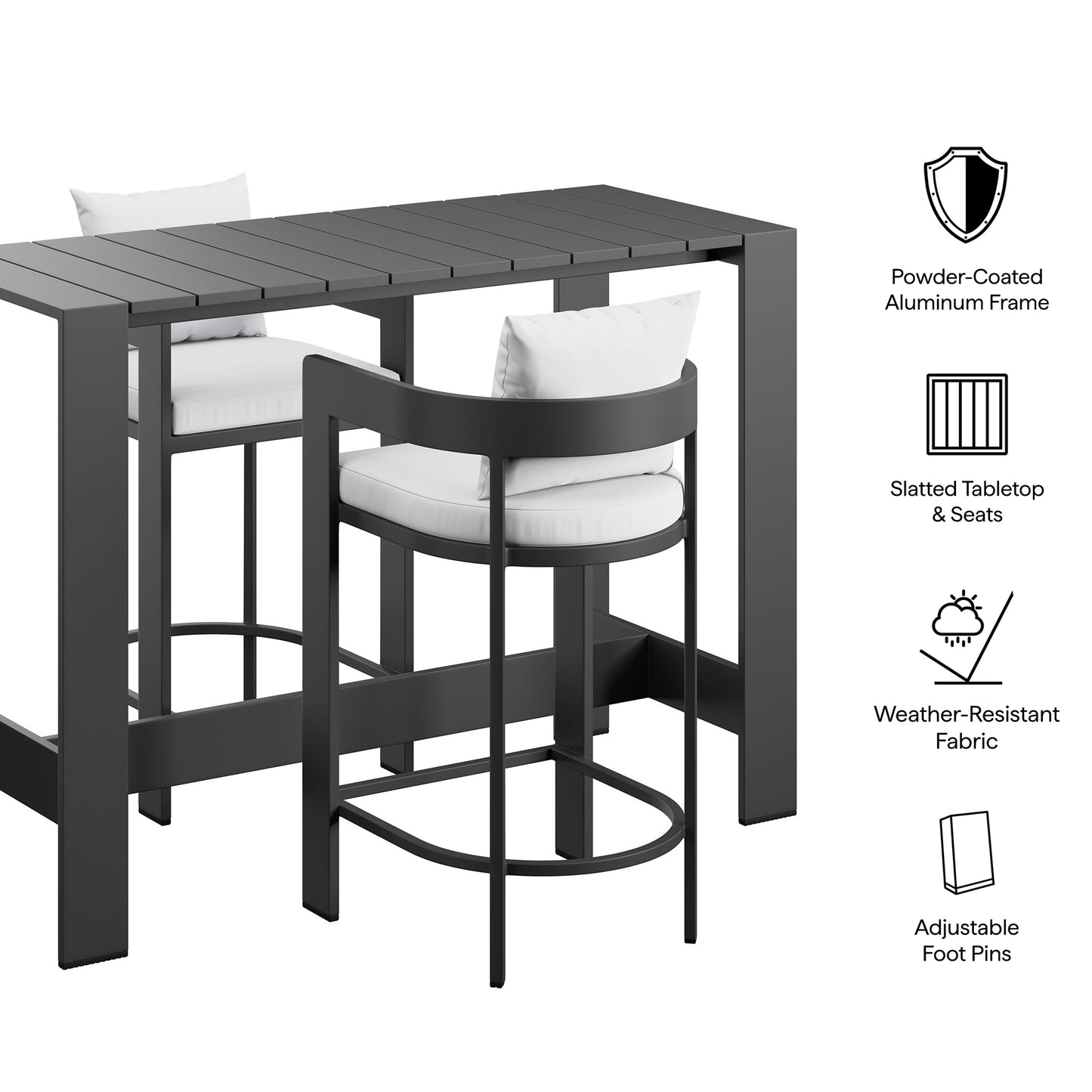 Tahoe 3-Piece Outdoor Patio Aluminum Bar Table Set by Modway