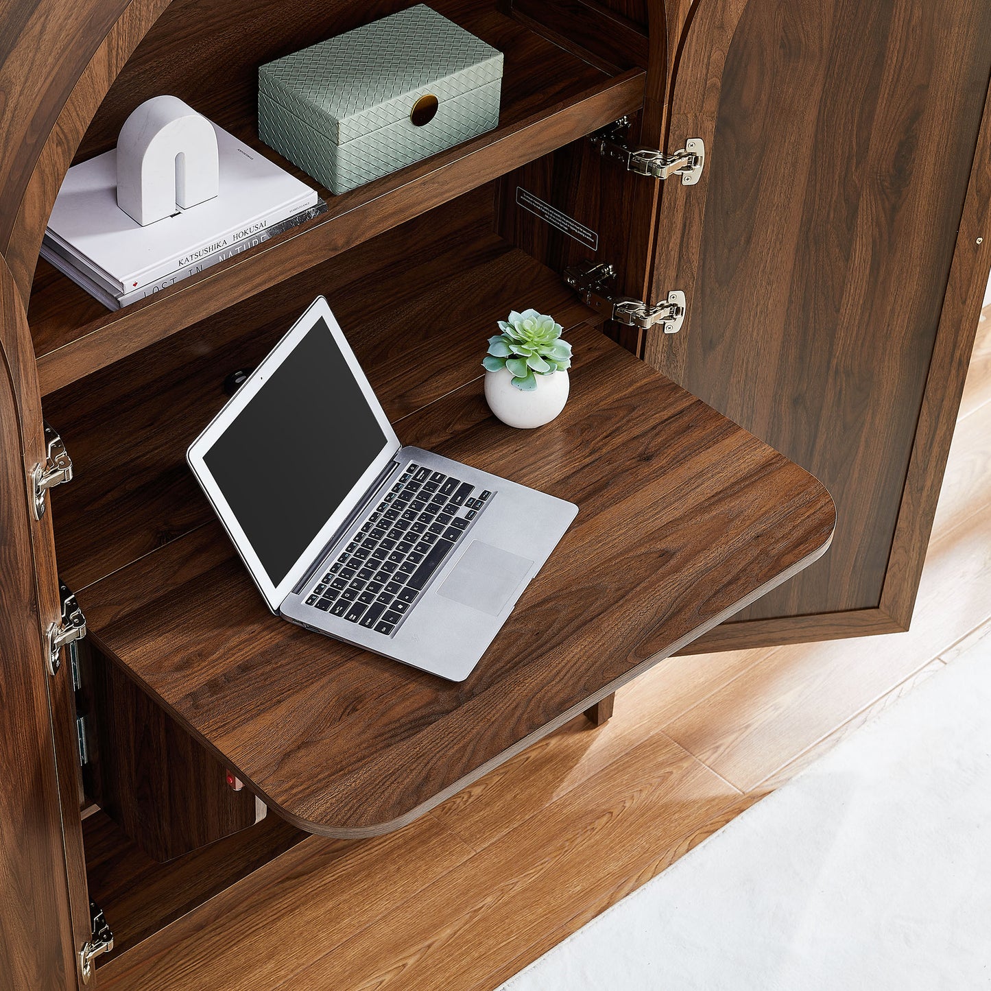 Calista 63 Inch Arched Storage Cabinet With Folding Desk by Modway