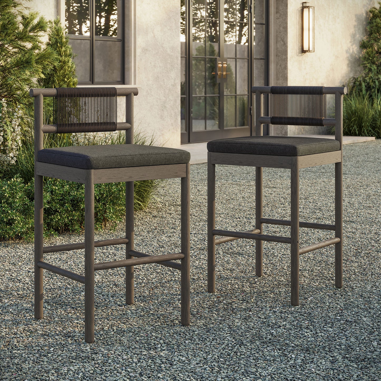 Eleni Outdoor Patio Teak Wood Bar Stools Set of 2 by Modway