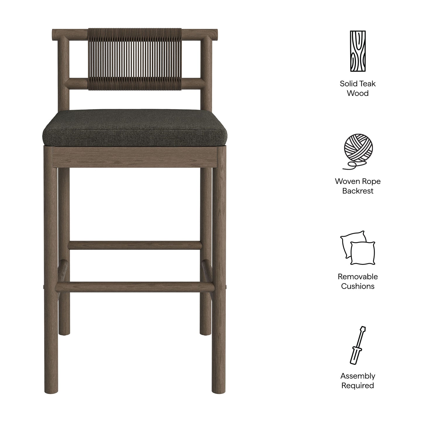 Eleni Outdoor Patio Teak Wood Bar Stools Set of 2 by Modway