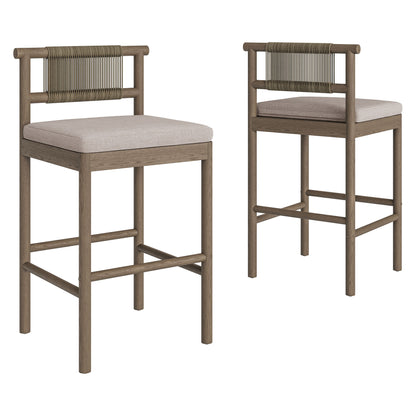 Eleni Outdoor Patio Teak Wood Bar Stools Set of 2 by Modway