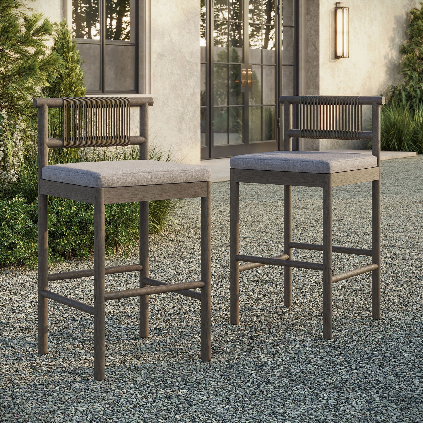 Eleni Outdoor Patio Teak Wood Bar Stools Set of 2 by Modway