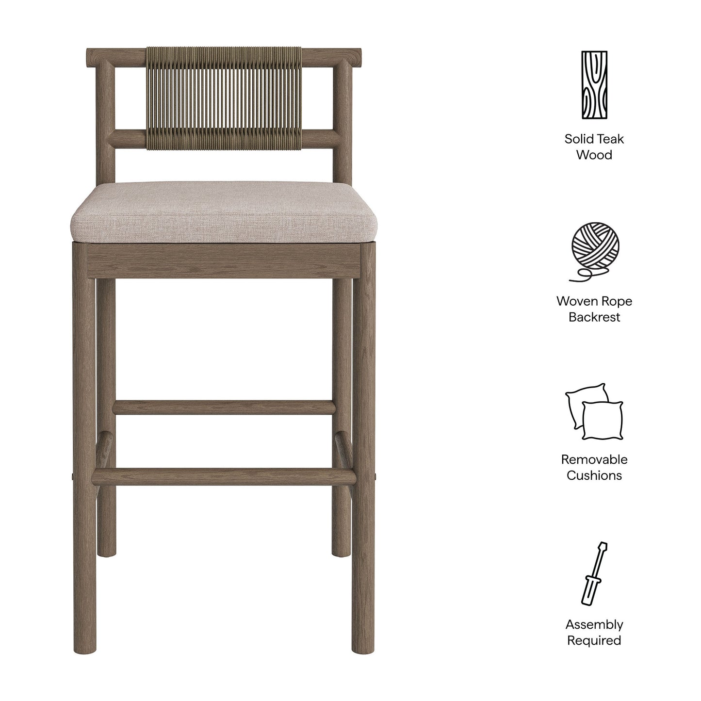 Eleni Outdoor Patio Teak Wood Bar Stools Set of 2 by Modway