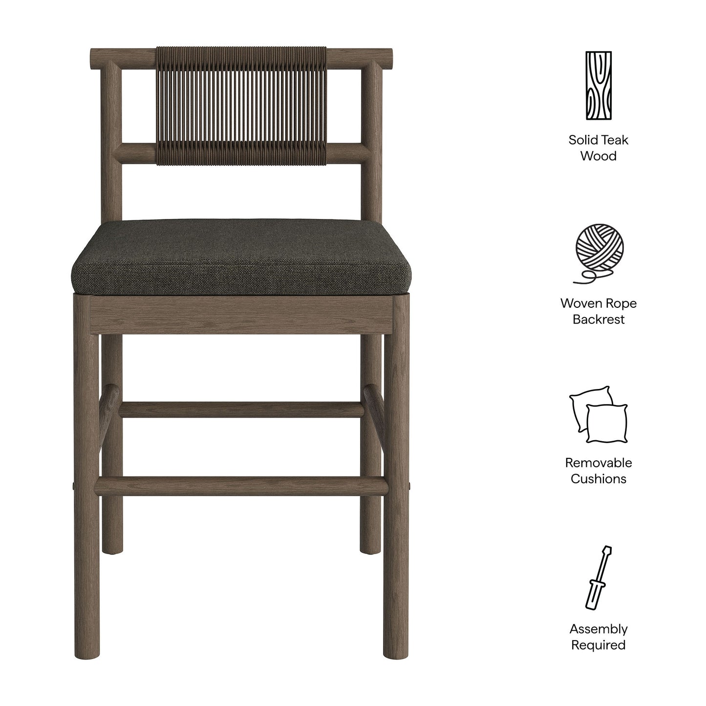 Eleni Outdoor Patio Teak Wood Counter Stools Set of 2 by Modway