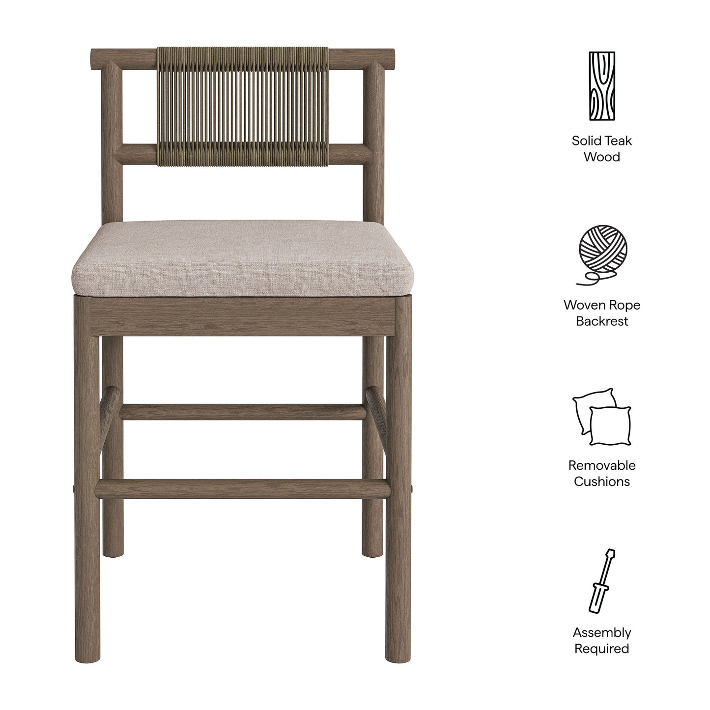 Eleni Outdoor Patio Teak Wood Counter Stools Set of 2 by Modway