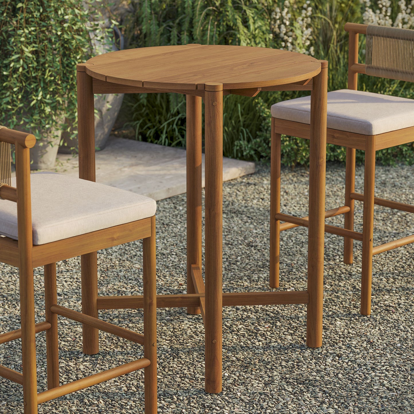 Eleni Round 35 Inch Outdoor Patio Teak Wood Round Bar Table by Modway