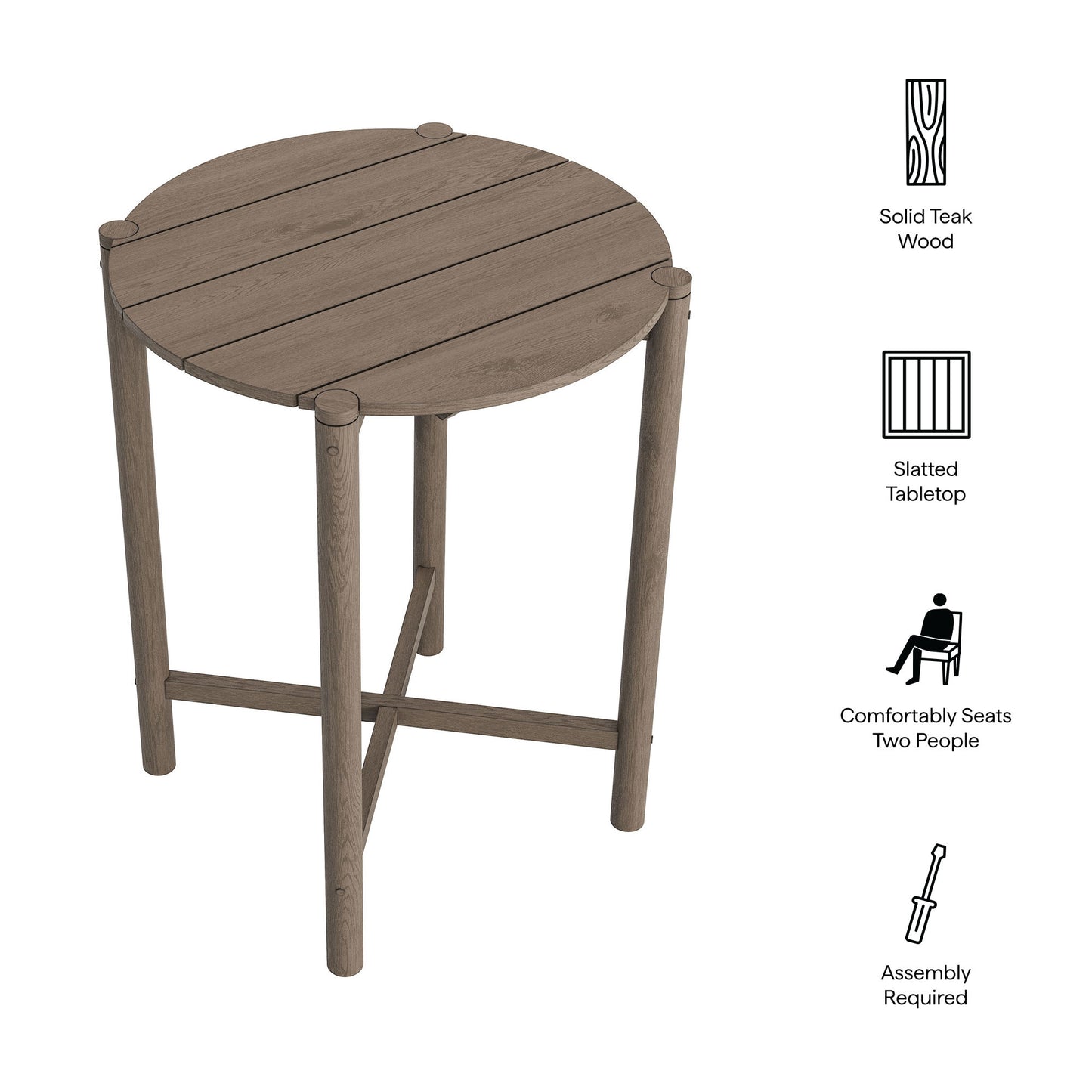 Eleni Round 35 Inch Outdoor Patio Teak Wood Round Bar Table by Modway