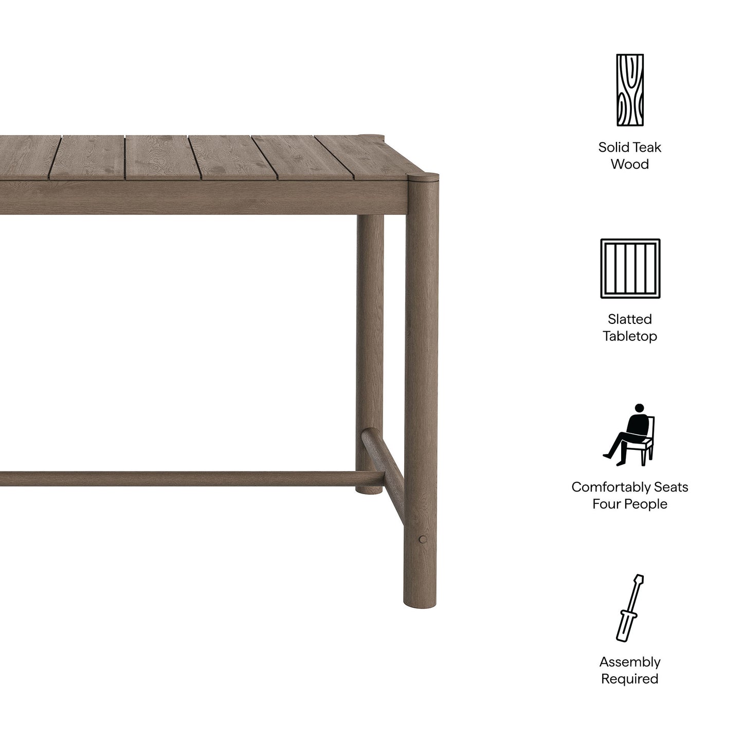 Eleni Rectangle 56-Inch Outdoor Patio Teak Wood Rectangular Bar Table by Modway