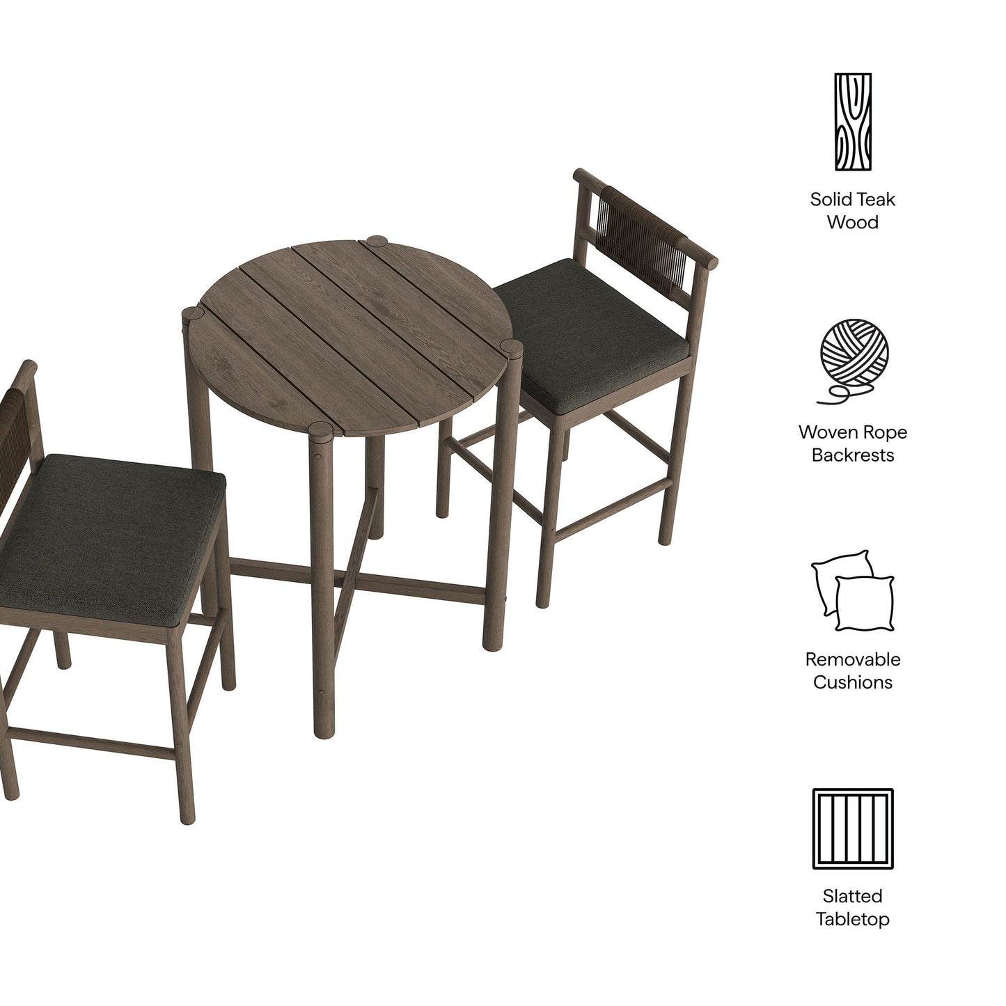 Eleni 3-Piece Outdoor Patio Teak Wood Bar Set by Modway