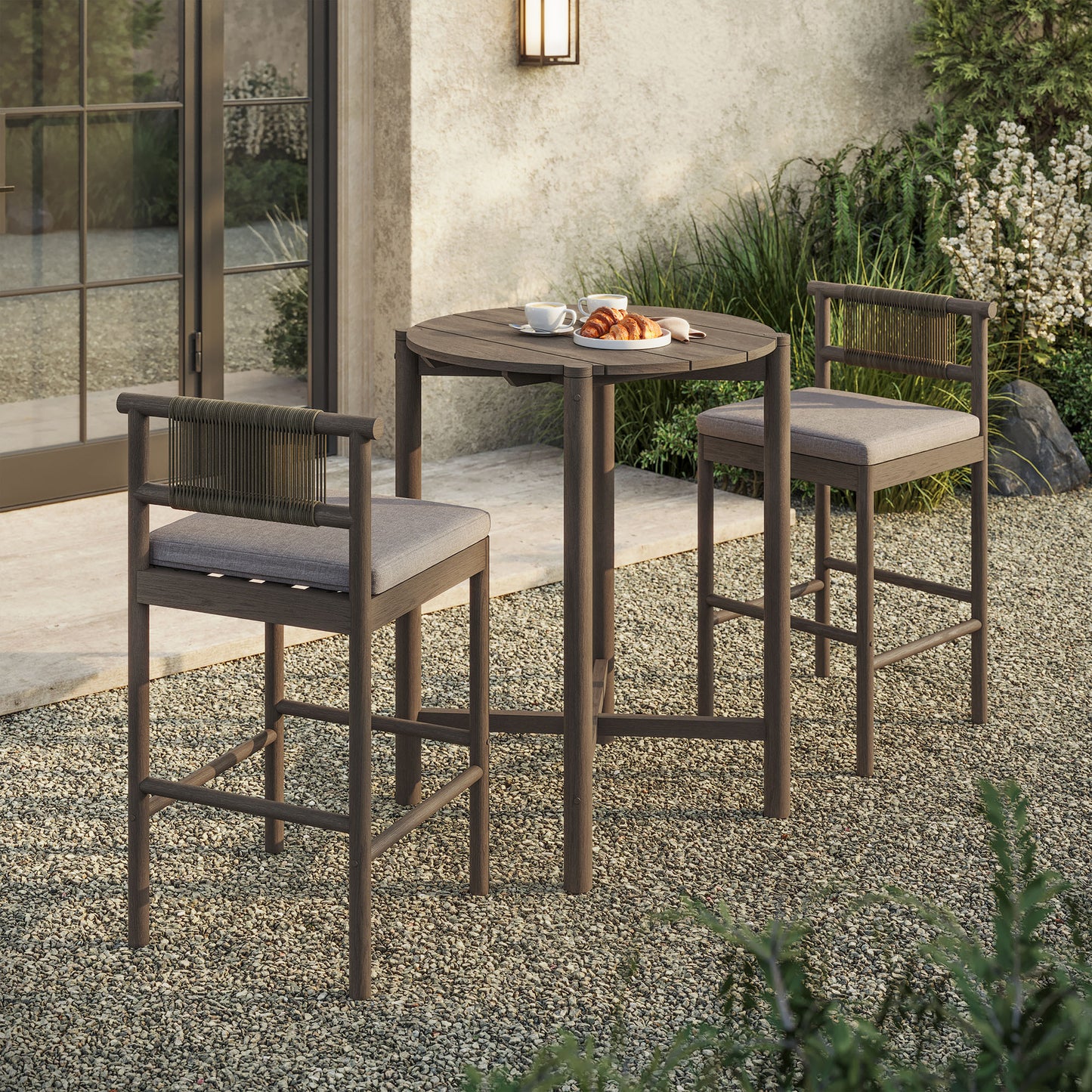 Eleni 3-Piece Outdoor Patio Teak Wood Bar Set by Modway
