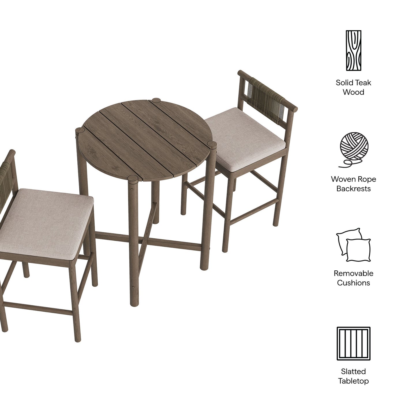 Eleni 3-Piece Outdoor Patio Teak Wood Bar Set by Modway