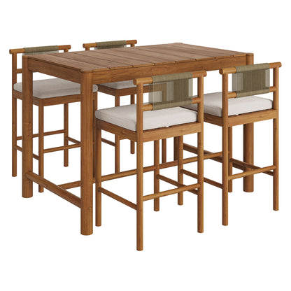 Eleni 5-Piece Outdoor Patio Teak Wood Bar Set by Modway