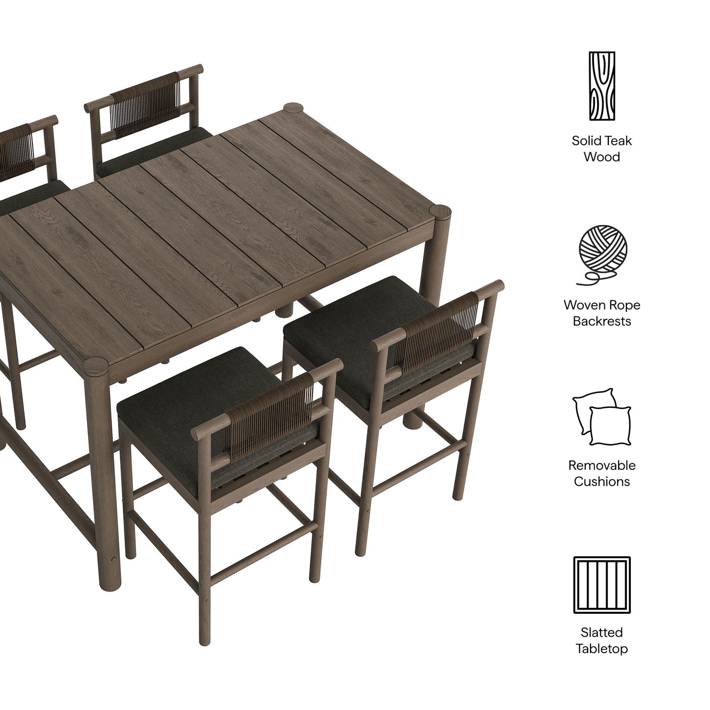 Eleni 5-Piece Outdoor Patio Teak Wood Bar Set by Modway