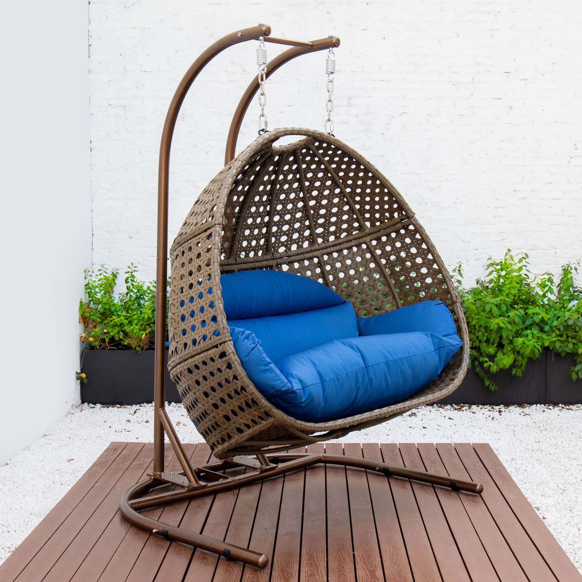 LeisureMod Wicker Hanging Double Egg Swing Chair  - EKDBG-57A | Outdoor Porch Swings | Modishstore - 27
