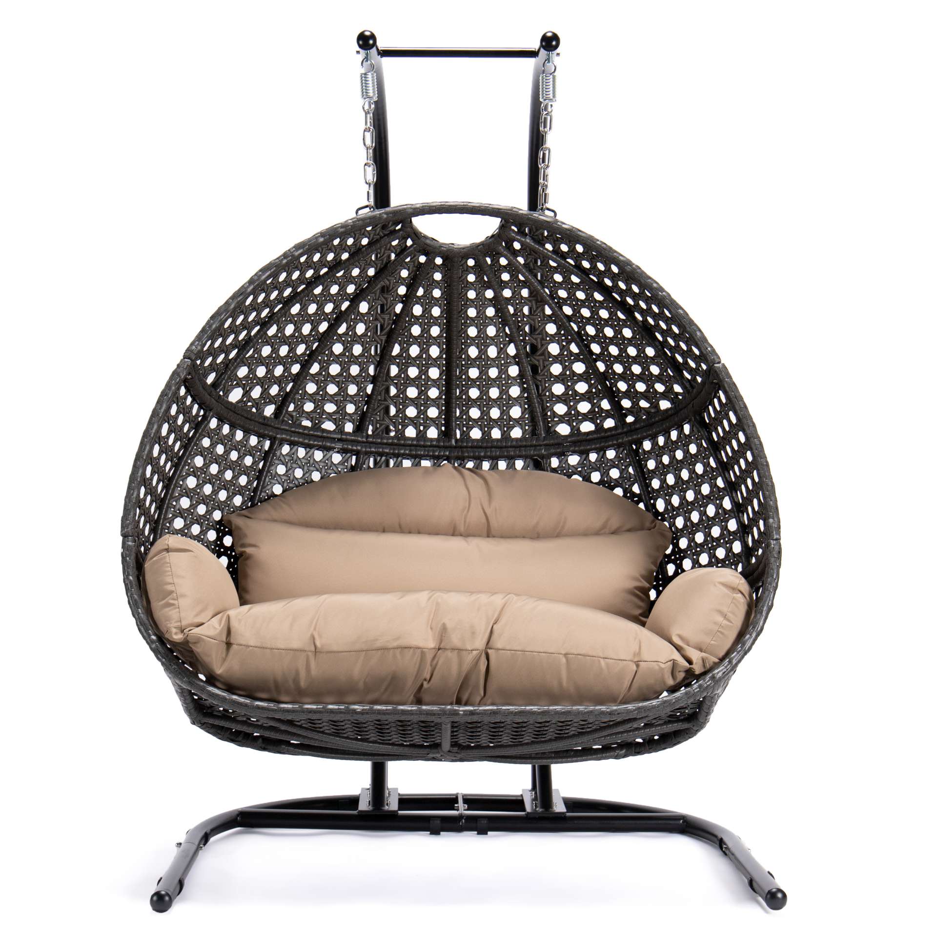 LeisureMod Wicker Hanging Double Egg Swing Chair  - EKDCH-57BR | Outdoor Porch Swings | Modishstore - 2