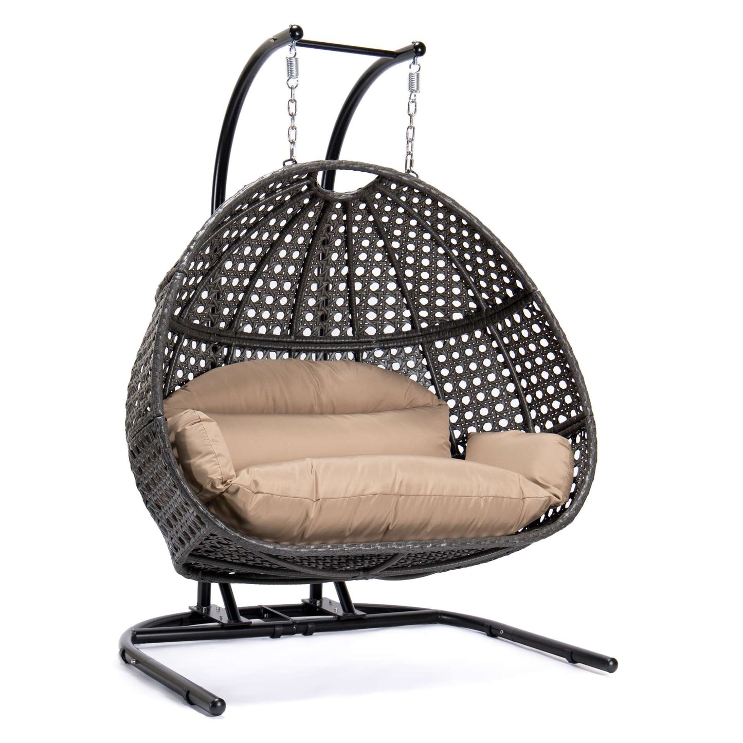 LeisureMod Wicker Hanging Double Egg Swing Chair  - EKDCH-57BR | Outdoor Porch Swings | Modishstore - 3