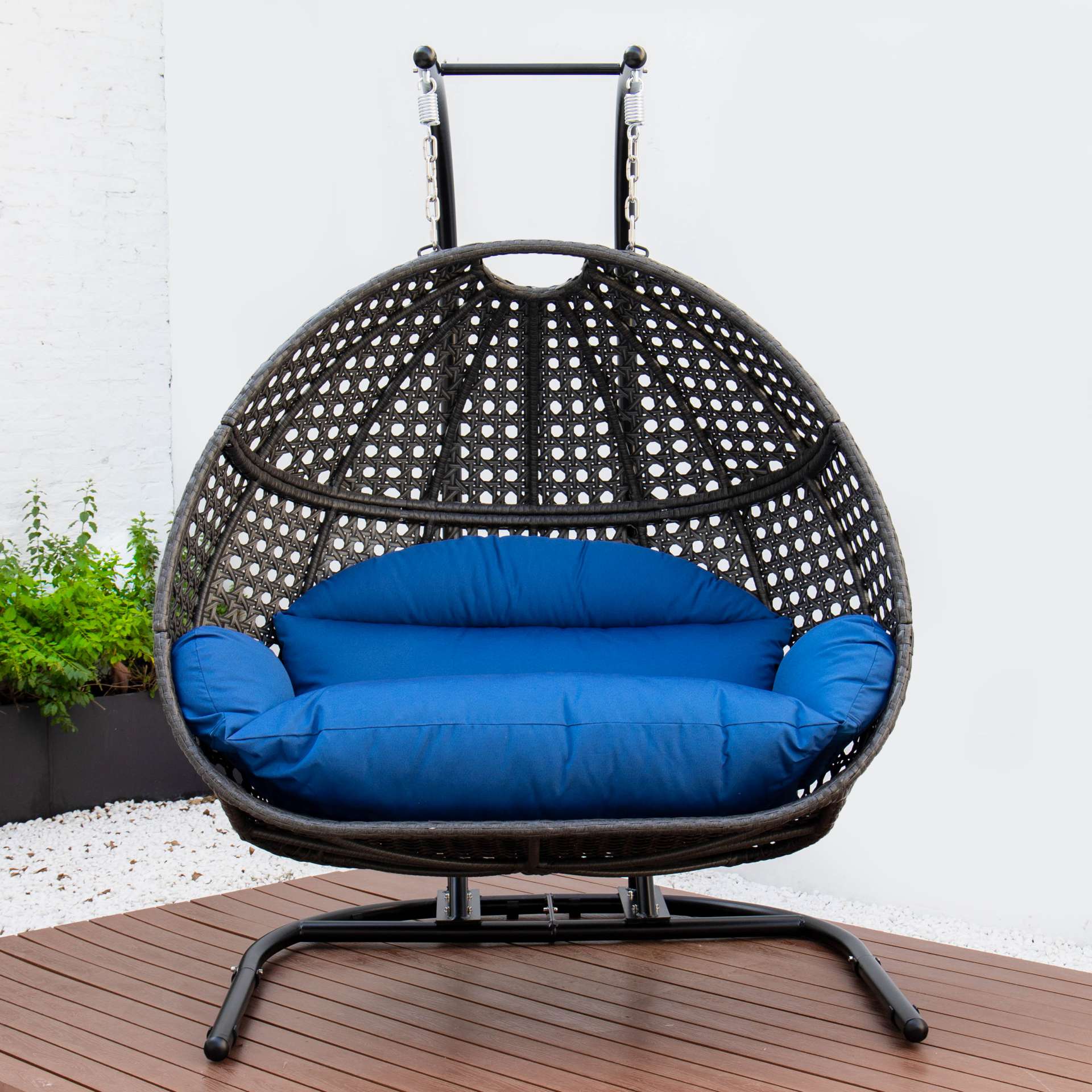 LeisureMod Wicker Hanging Double Egg Swing Chair  - EKDCH-57BR | Outdoor Porch Swings | Modishstore - 71
