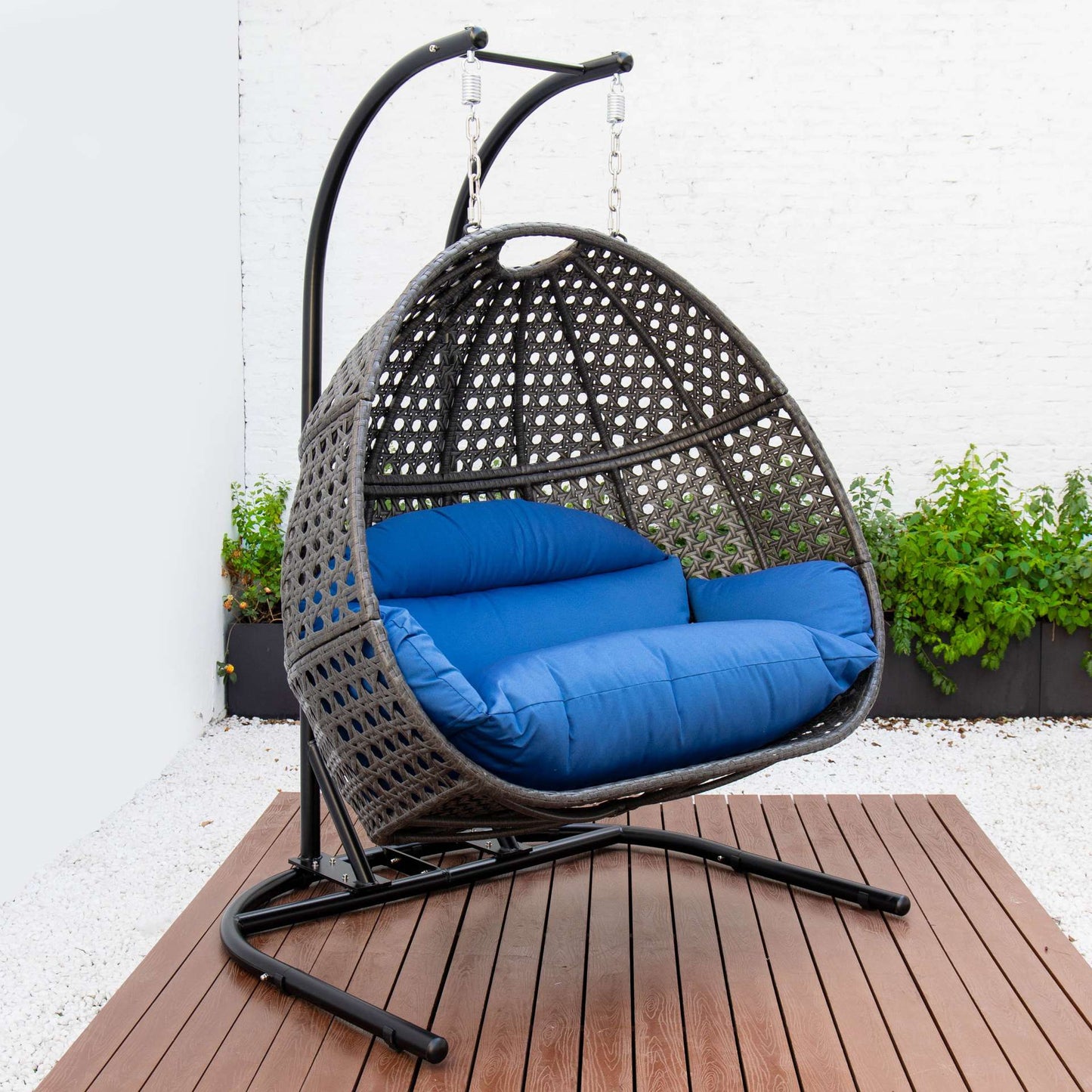 LeisureMod Wicker Hanging Double Egg Swing Chair  - EKDCH-57BR | Outdoor Porch Swings | Modishstore - 87