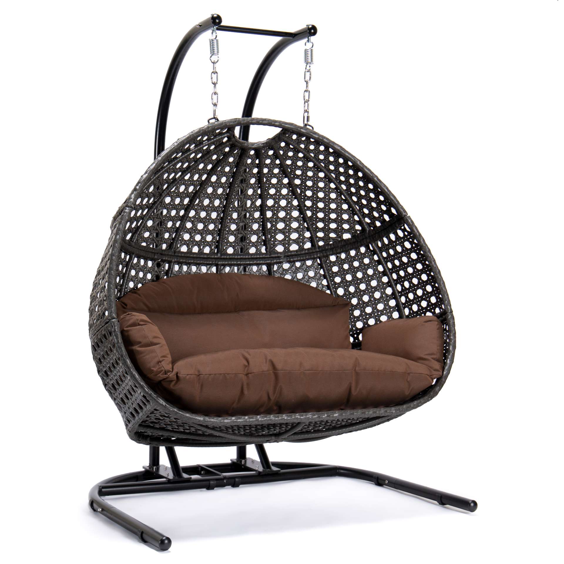 LeisureMod Wicker Hanging Double Egg Swing Chair  - EKDCH-57BR | Outdoor Porch Swings | Modishstore - 104