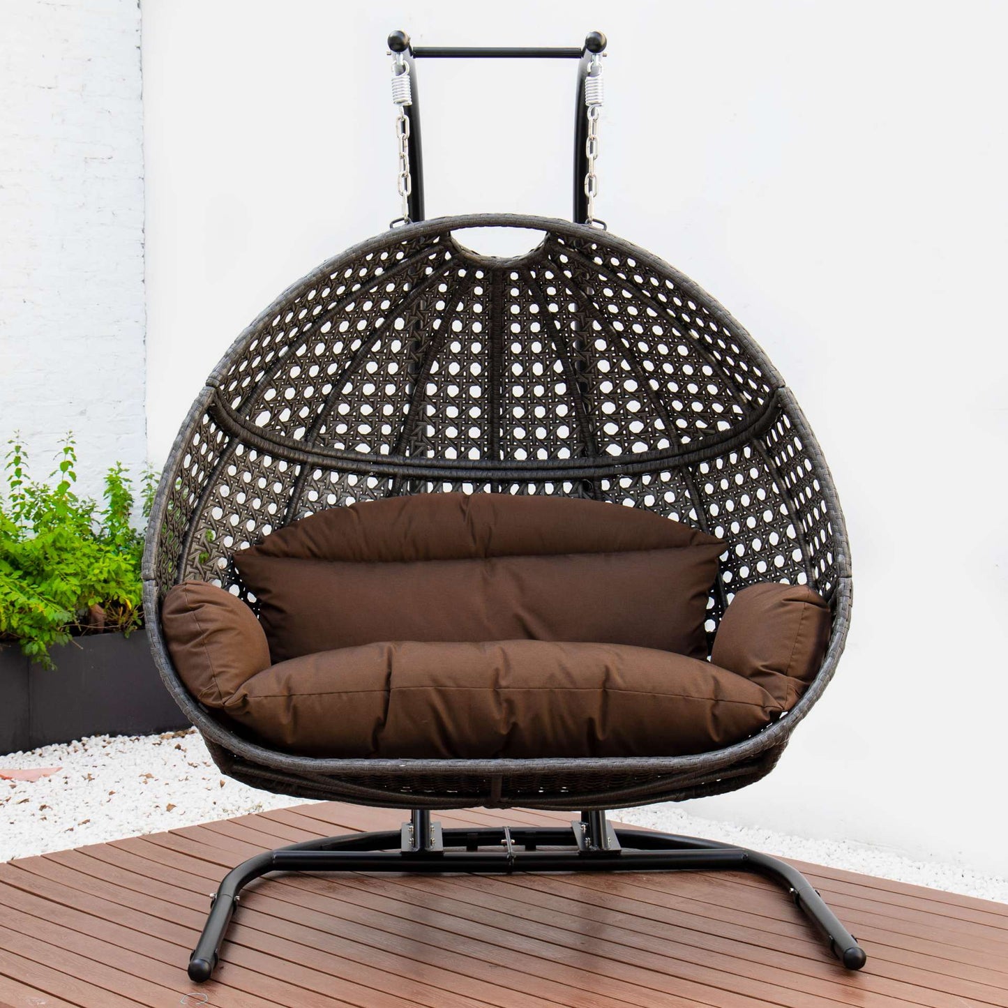 LeisureMod Wicker Hanging Double Egg Swing Chair  - EKDCH-57BR | Outdoor Porch Swings | Modishstore - 90