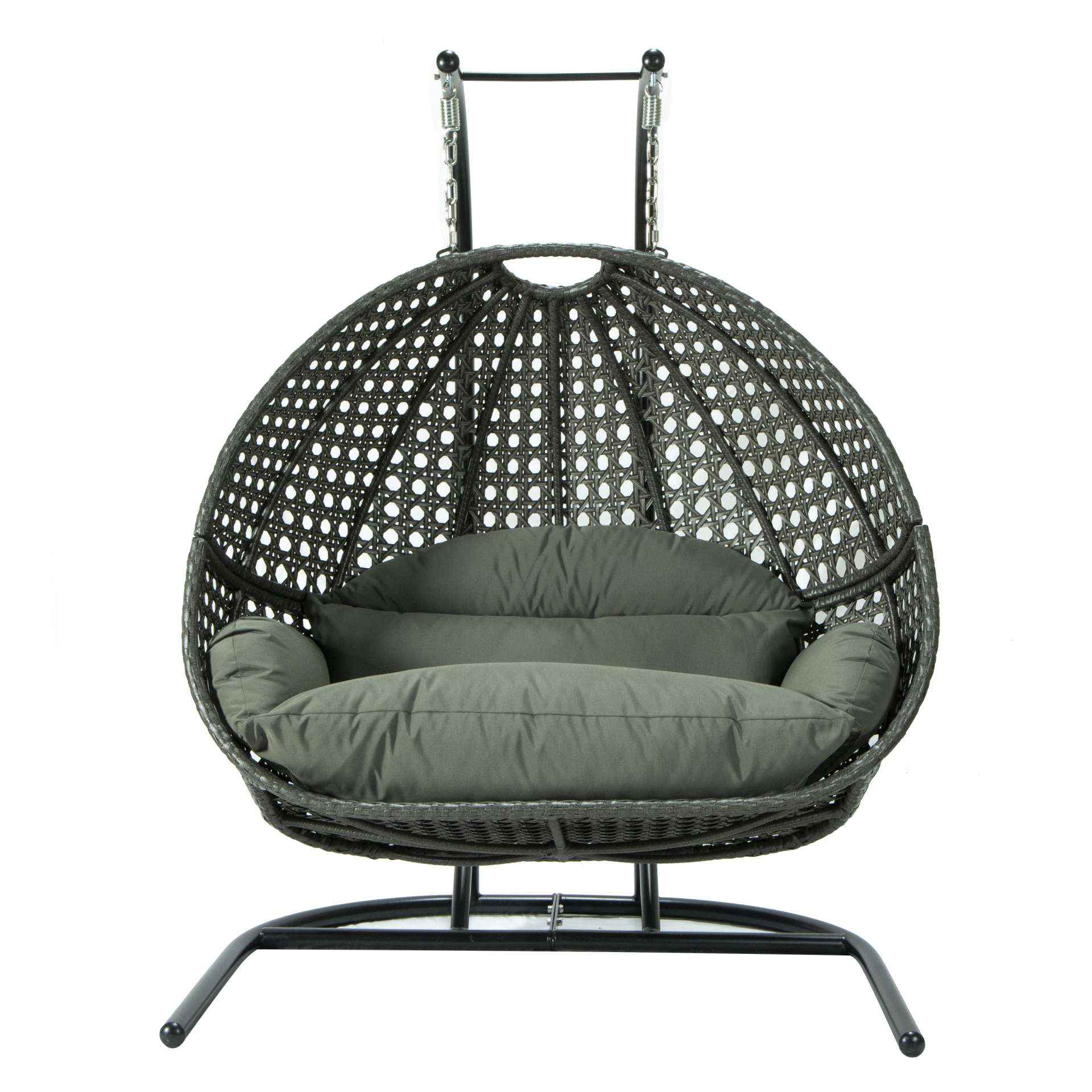 LeisureMod Wicker Hanging Double Egg Swing Chair  - EKDCH-57BR | Outdoor Porch Swings | Modishstore - 32