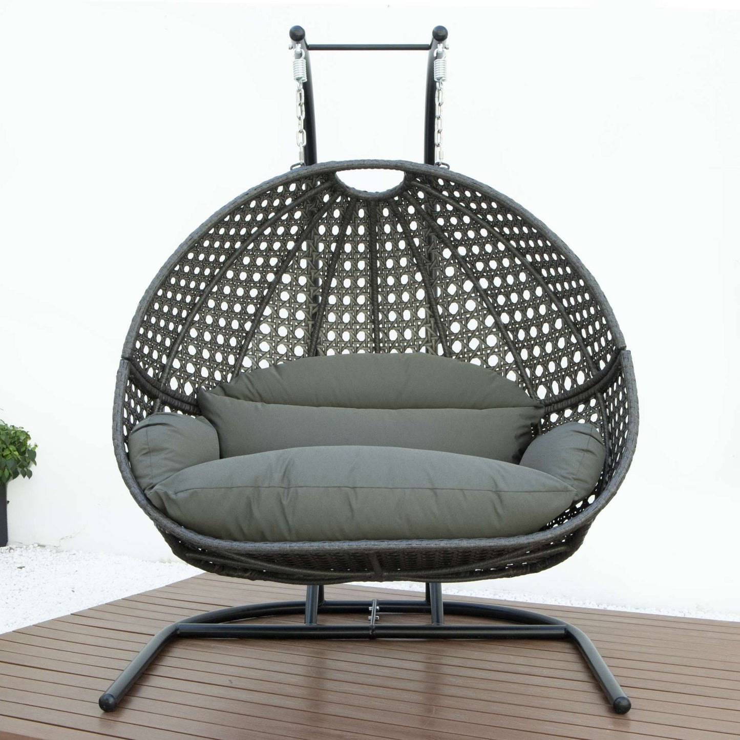 LeisureMod Wicker Hanging Double Egg Swing Chair  - EKDCH-57BR | Outdoor Porch Swings | Modishstore - 31