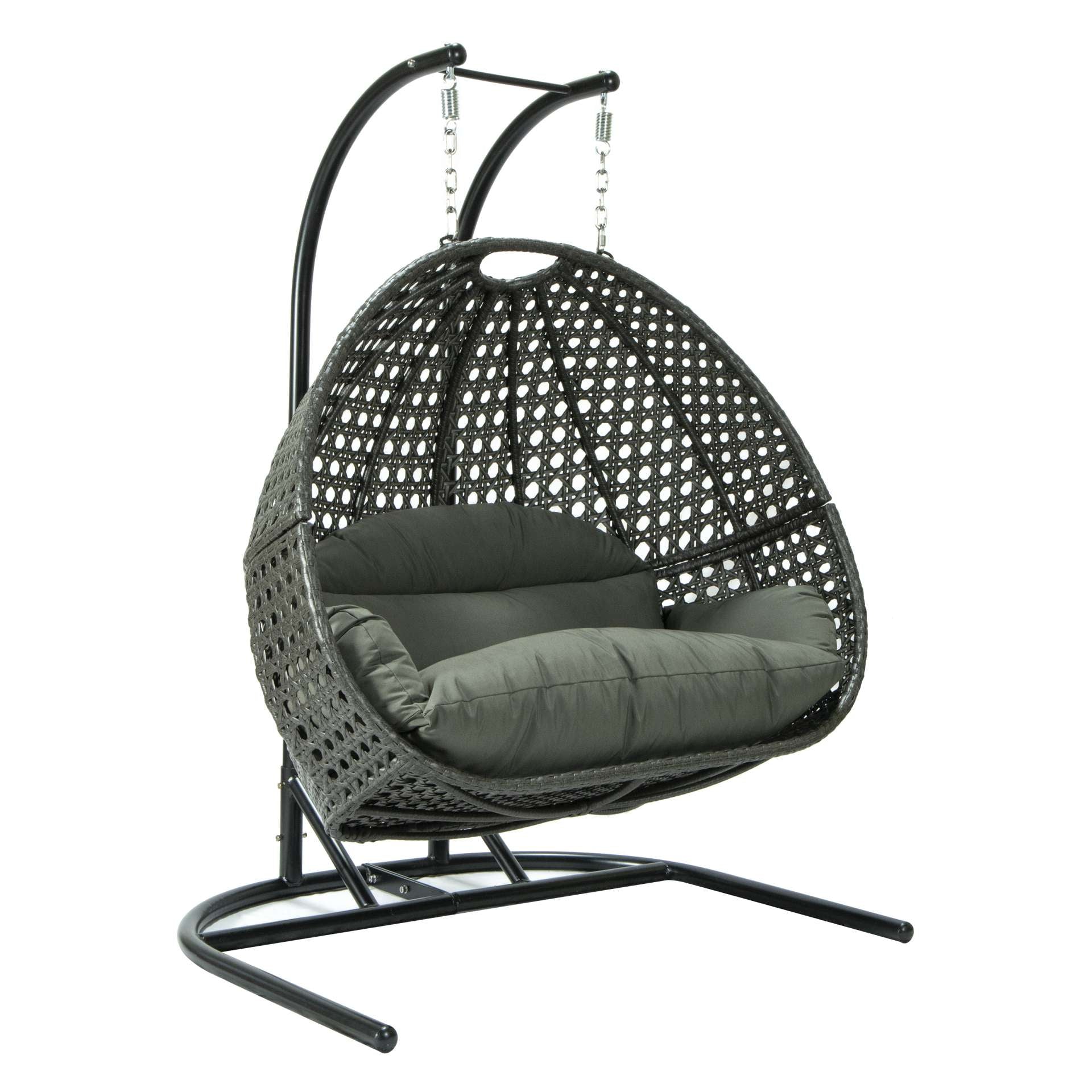 LeisureMod Wicker Hanging Double Egg Swing Chair  - EKDCH-57BR | Outdoor Porch Swings | Modishstore - 34