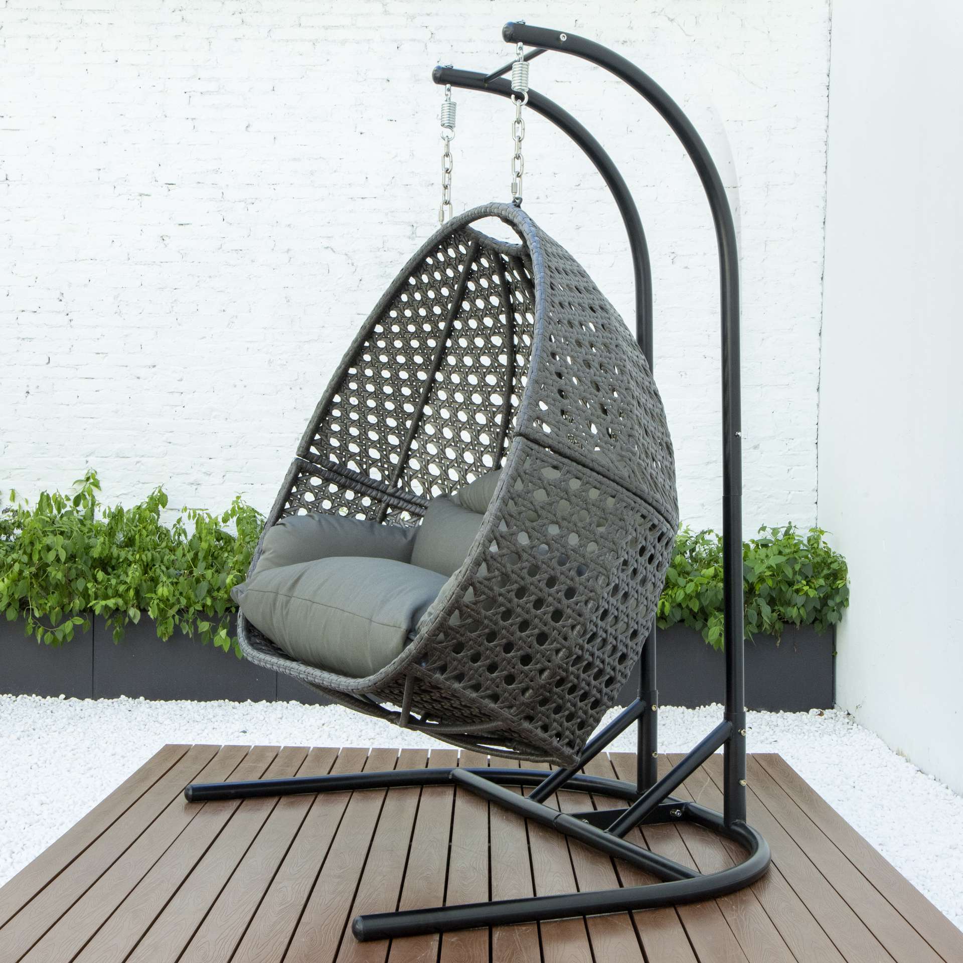 LeisureMod Wicker Hanging Double Egg Swing Chair  - EKDCH-57BR | Outdoor Porch Swings | Modishstore - 30