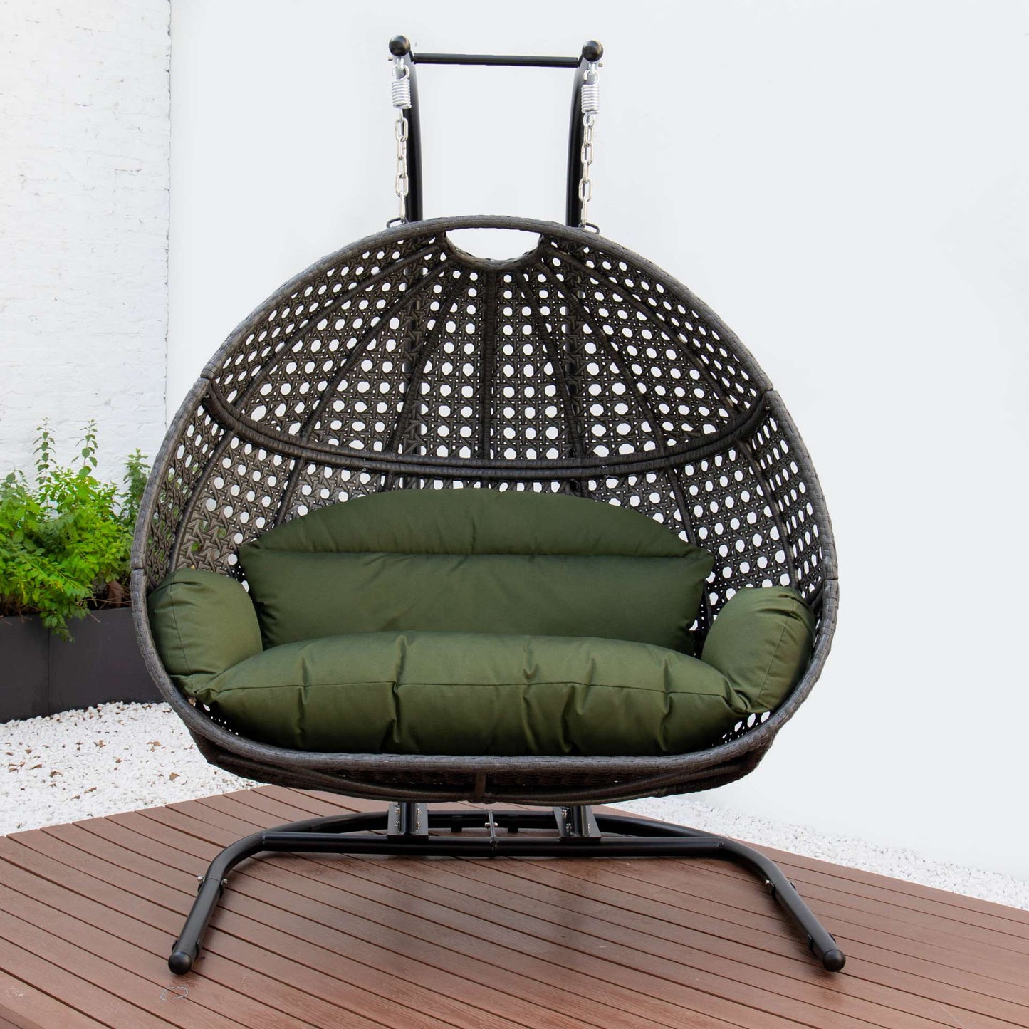 LeisureMod Wicker Hanging Double Egg Swing Chair  - EKDCH-57BR | Outdoor Porch Swings | Modishstore - 17