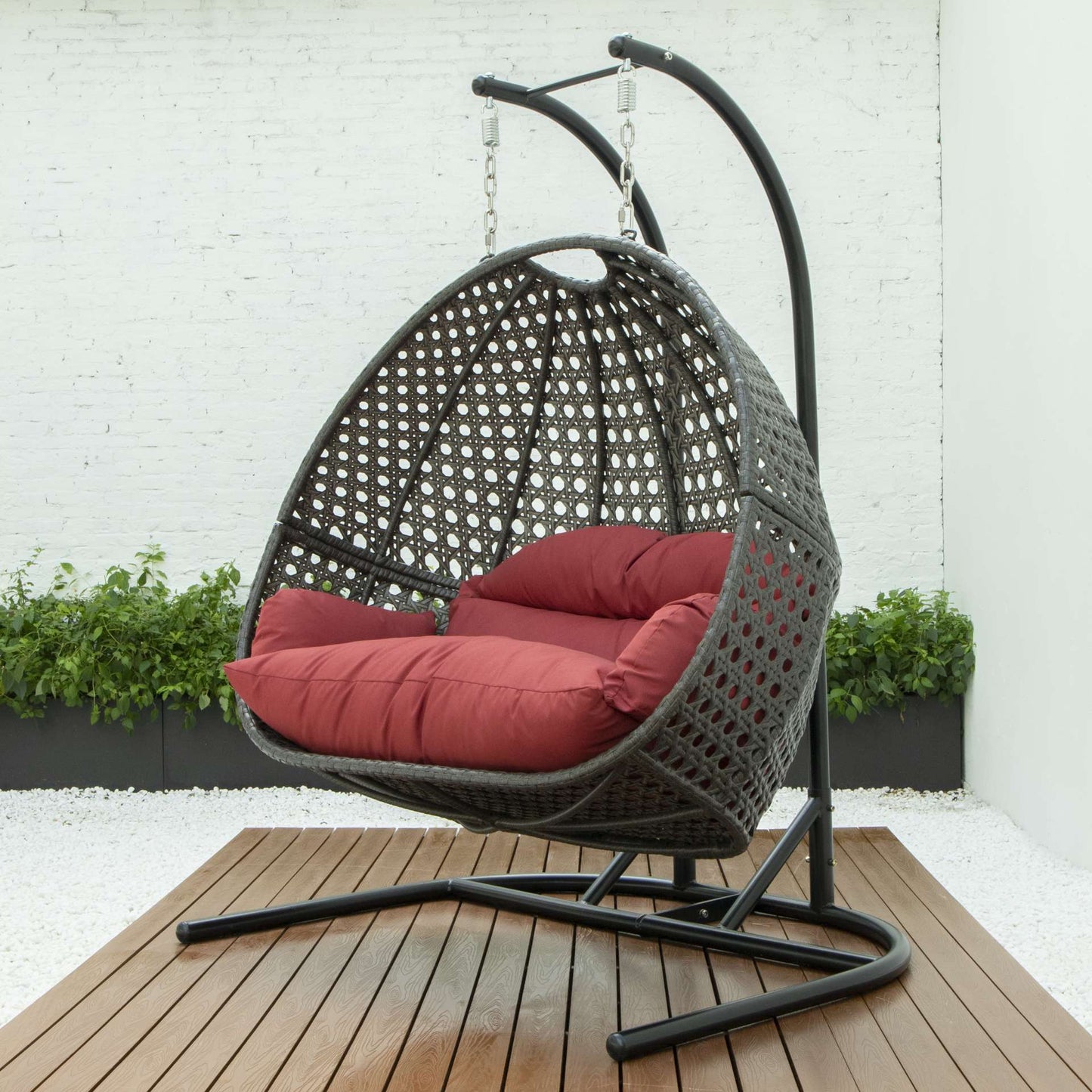 LeisureMod Wicker Hanging Double Egg Swing Chair  - EKDCH-57BR | Outdoor Porch Swings | Modishstore - 51