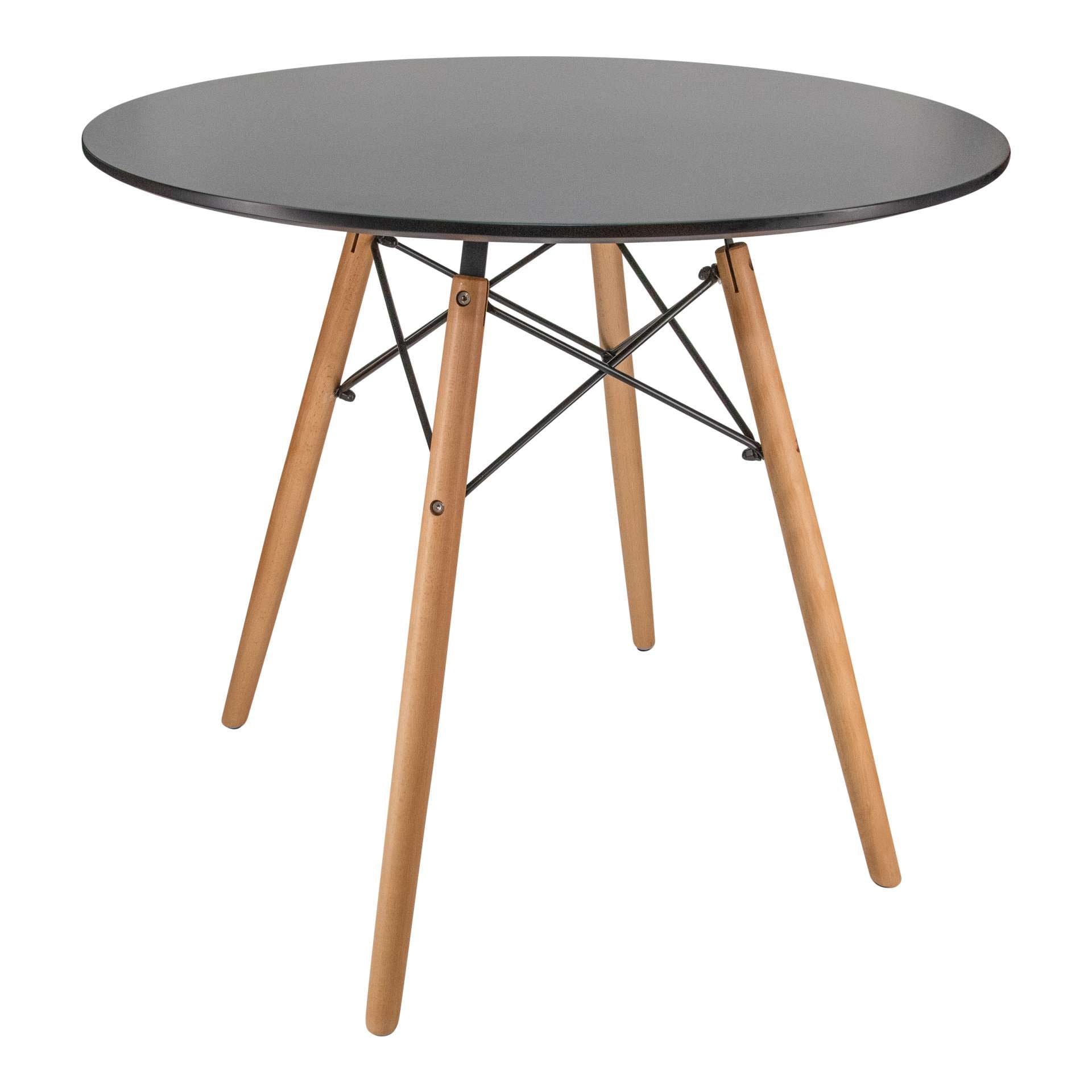 LeisureMod Dover Round Bistro Wood Top Dining Table W/ Natural Wood Eiffel Base | Dining Tables | Modishstore - 2