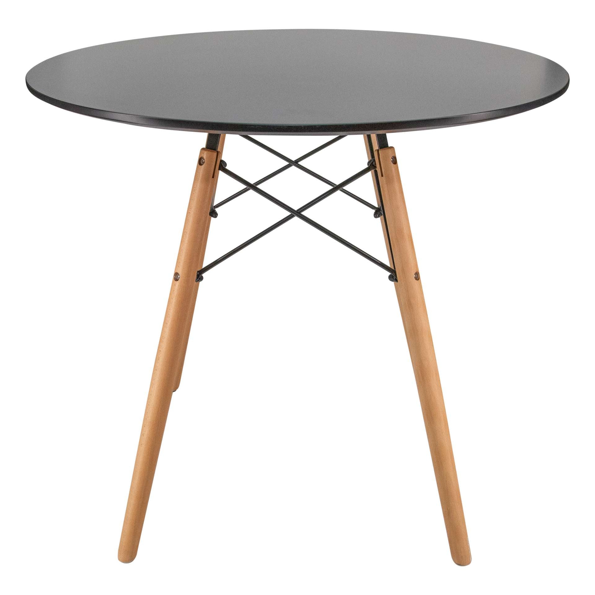LeisureMod Dover Round Bistro Wood Top Dining Table W/ Natural Wood Eiffel Base | Dining Tables | Modishstore - 4