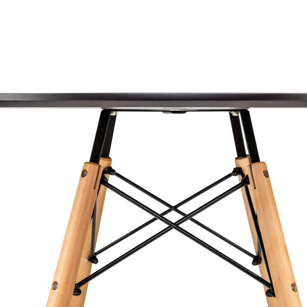 LeisureMod Dover Round Bistro Wood Top Dining Table W/ Natural Wood Eiffel Base | Dining Tables | Modishstore - 3