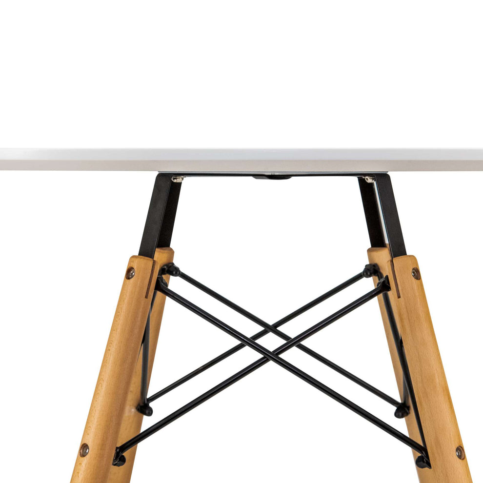 LeisureMod Dover Round Bistro Wood Top Dining Table W/ Natural Wood Eiffel Base | Dining Tables | Modishstore - 9