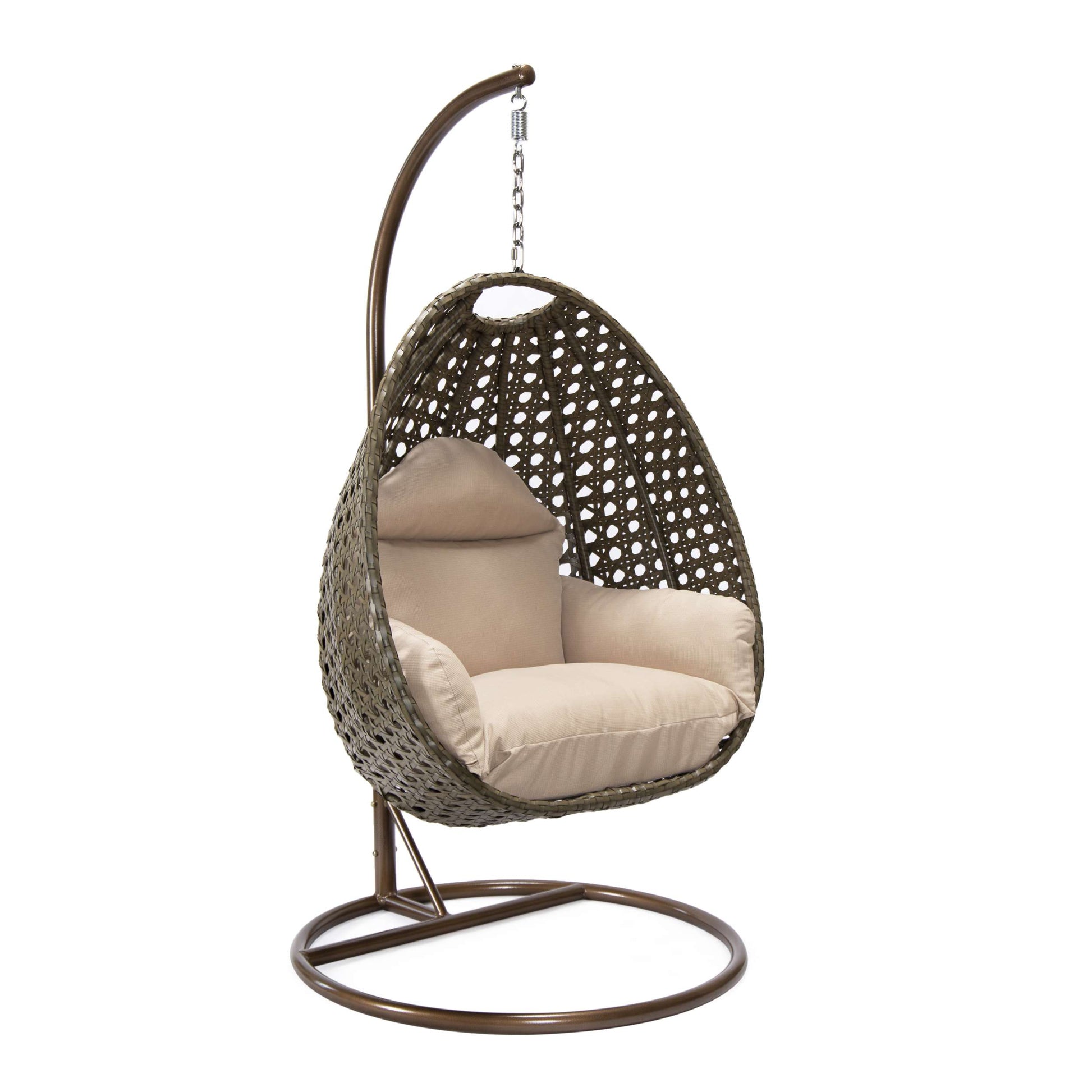 LeisureMod Beige Wicker Hanging Egg Swing Chair | Outdoor Porch Swings | Modishstore - 10