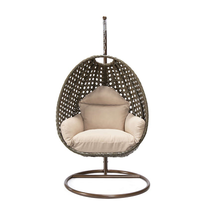 LeisureMod Beige Wicker Hanging Egg Swing Chair | Outdoor Porch Swings | Modishstore - 3