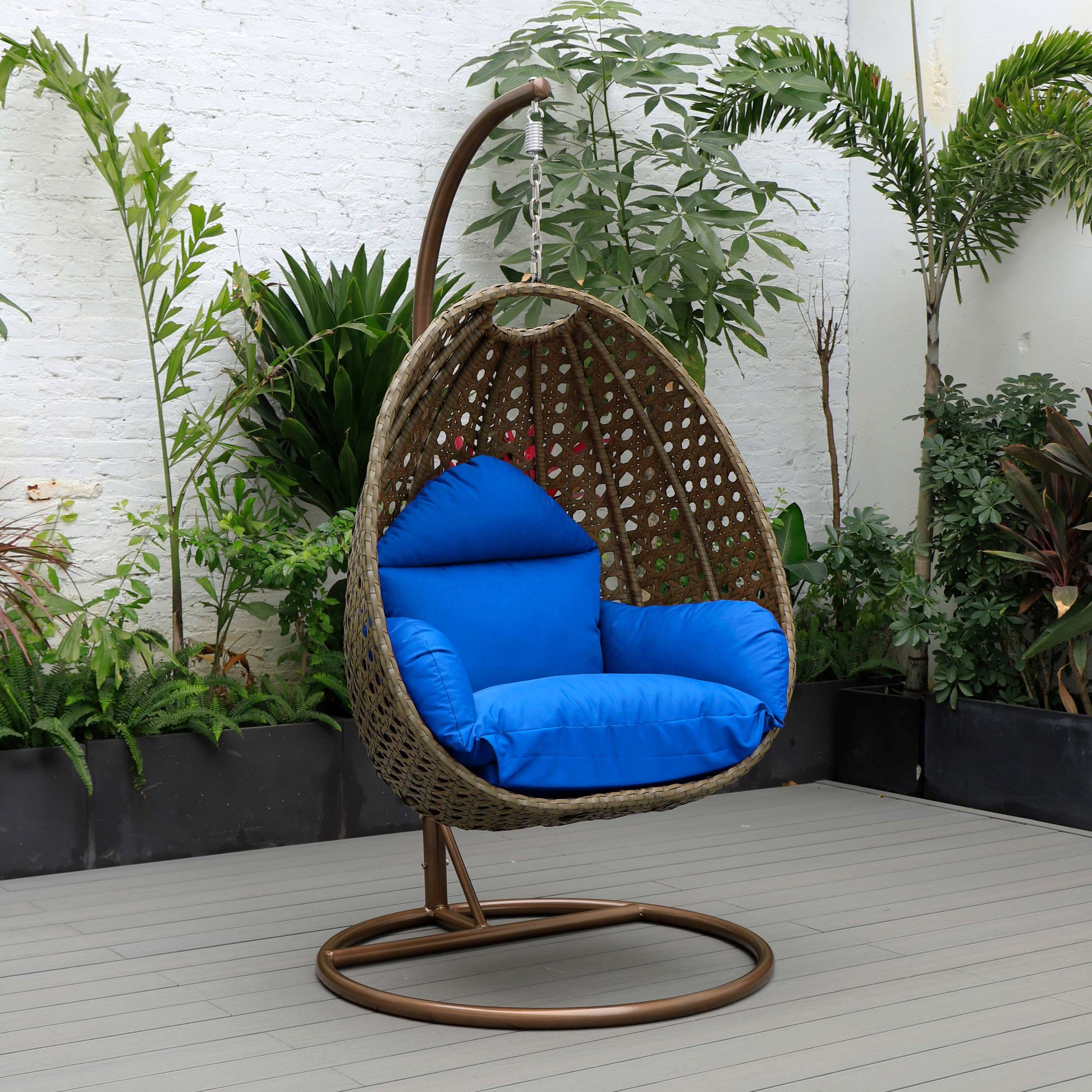 LeisureMod Beige Wicker Hanging Egg Swing Chair | Outdoor Porch Swings | Modishstore - 13
