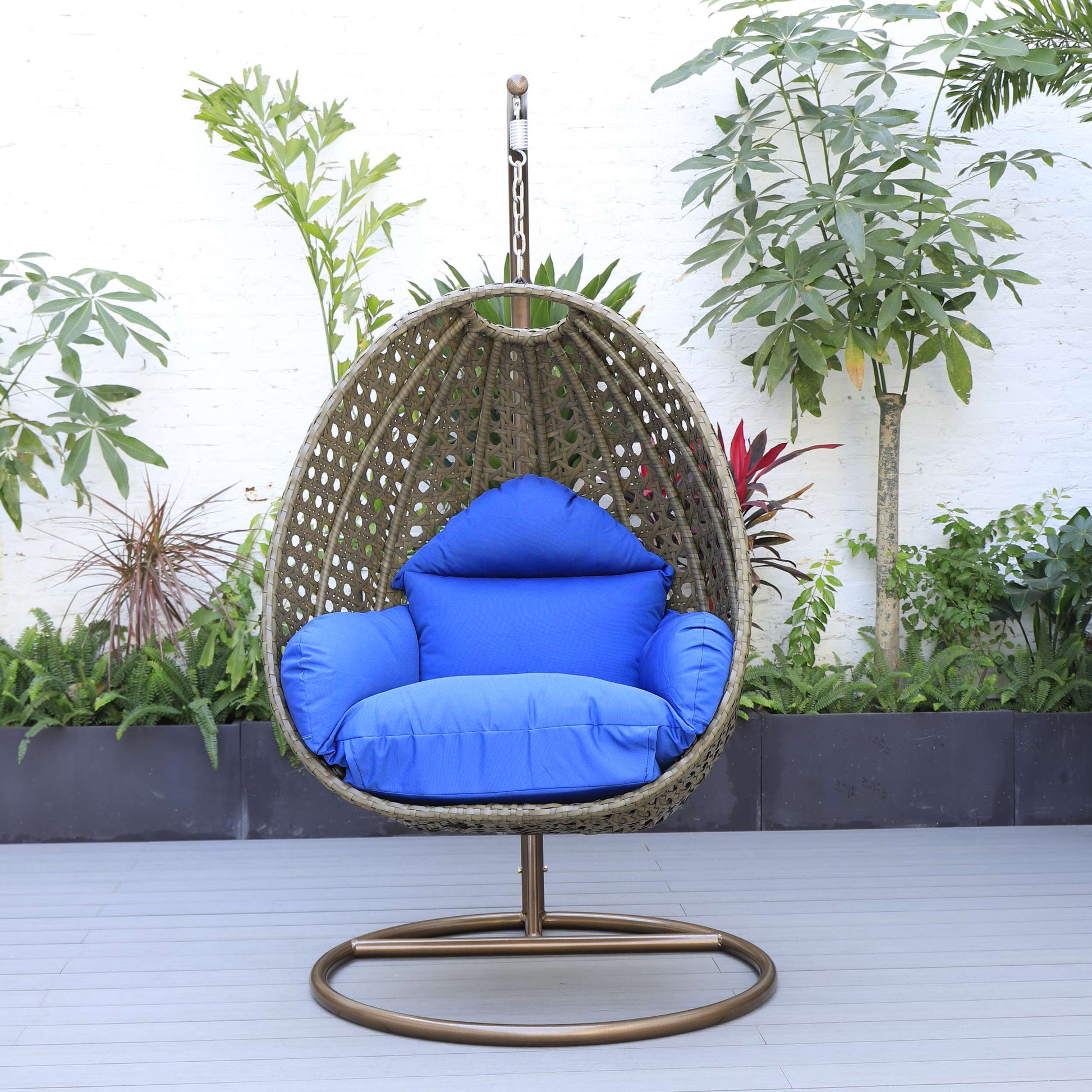 LeisureMod Beige Wicker Hanging Egg Swing Chair | Outdoor Porch Swings | Modishstore - 12