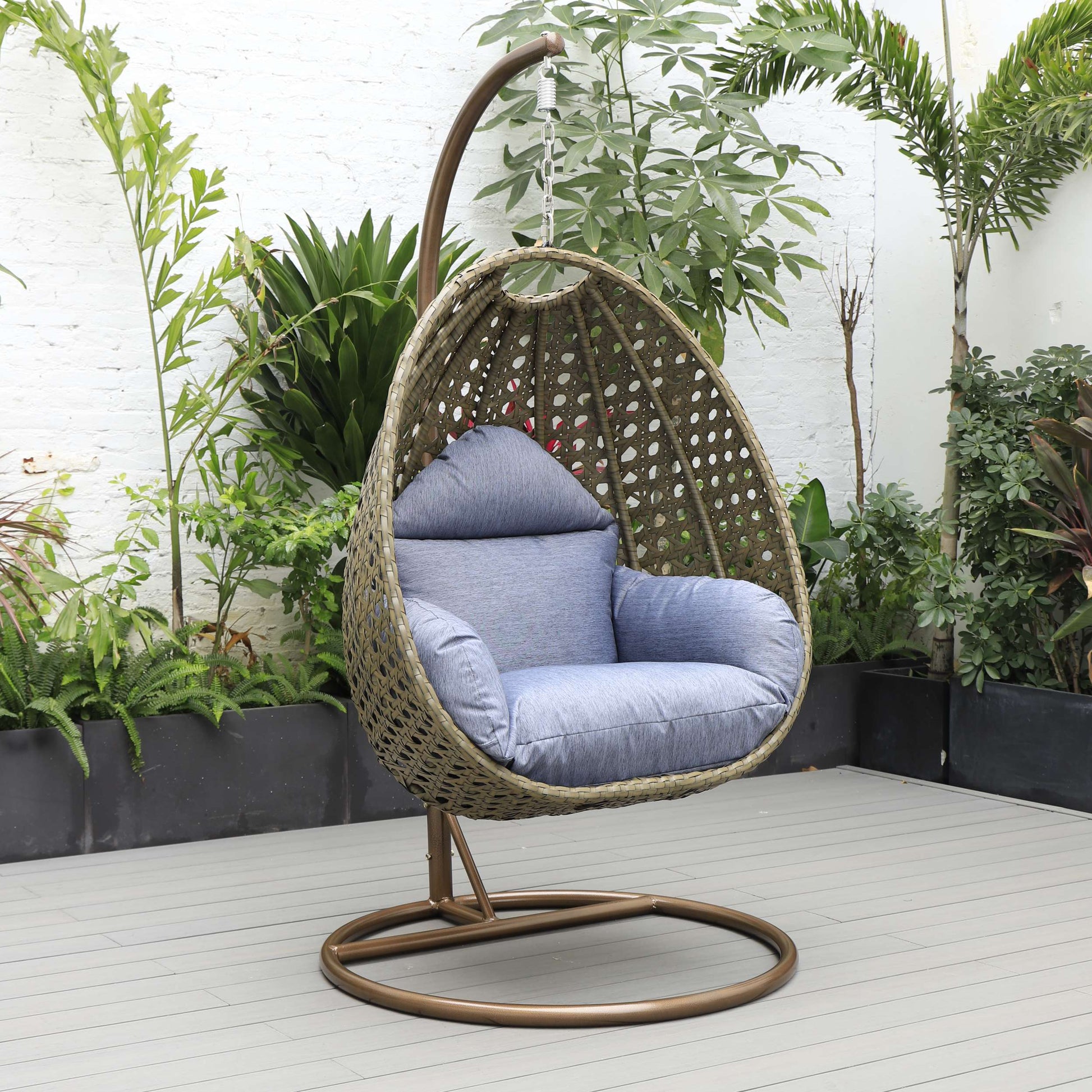 LeisureMod Beige Wicker Hanging Egg Swing Chair | Outdoor Porch Swings | Modishstore - 27
