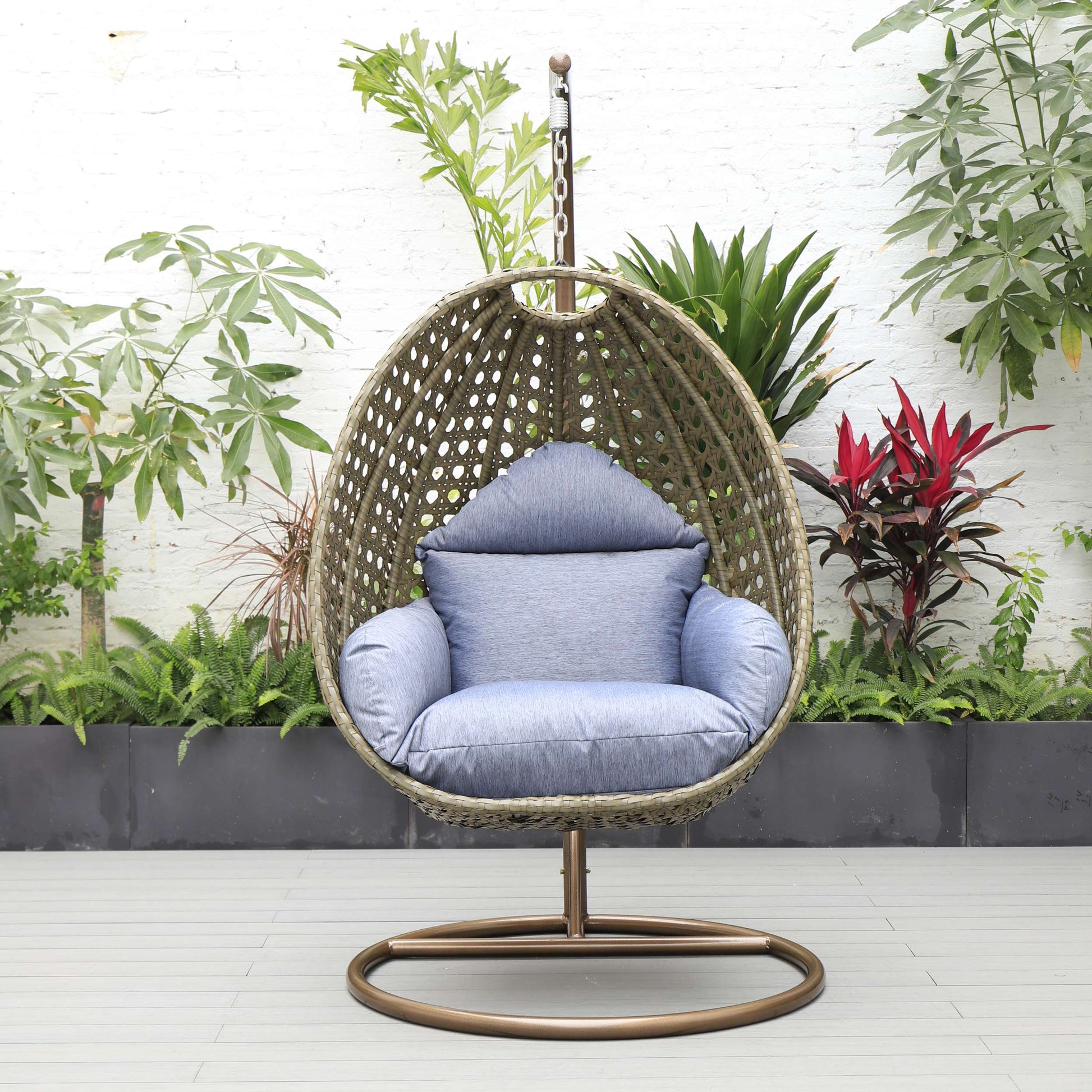 LeisureMod Beige Wicker Hanging Egg Swing Chair | Outdoor Porch Swings | Modishstore - 26