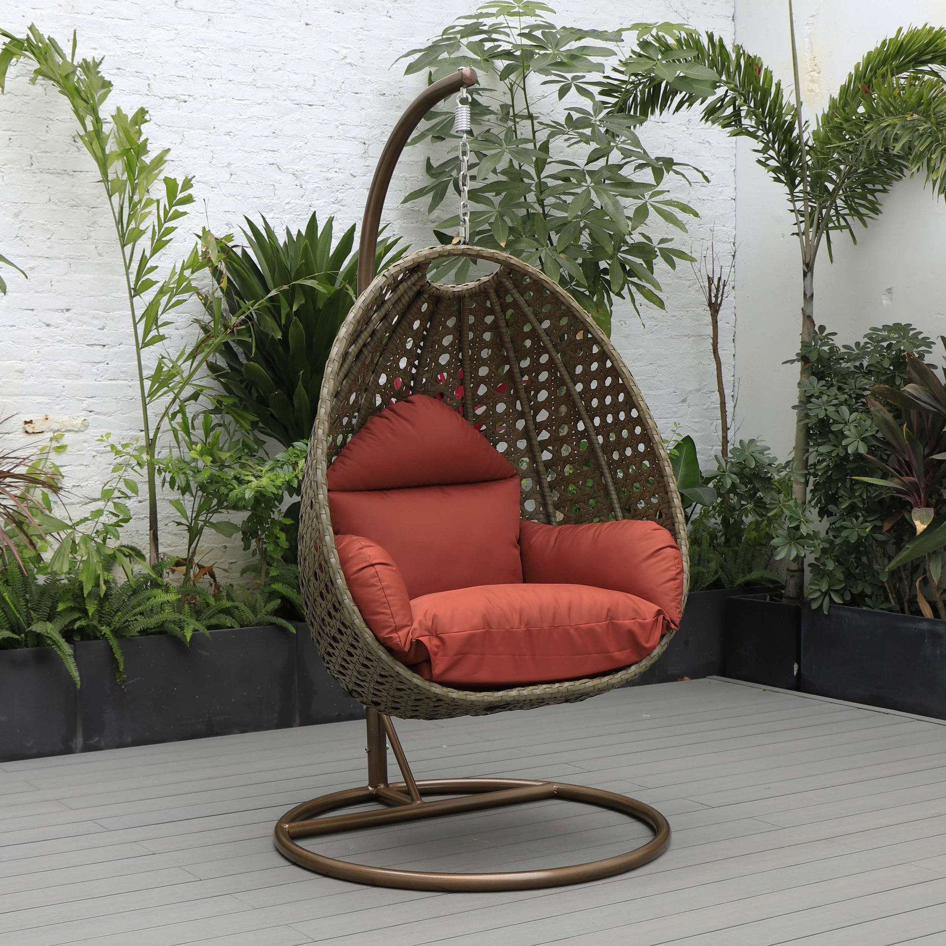 LeisureMod Beige Wicker Hanging Egg Swing Chair | Outdoor Porch Swings | Modishstore - 37